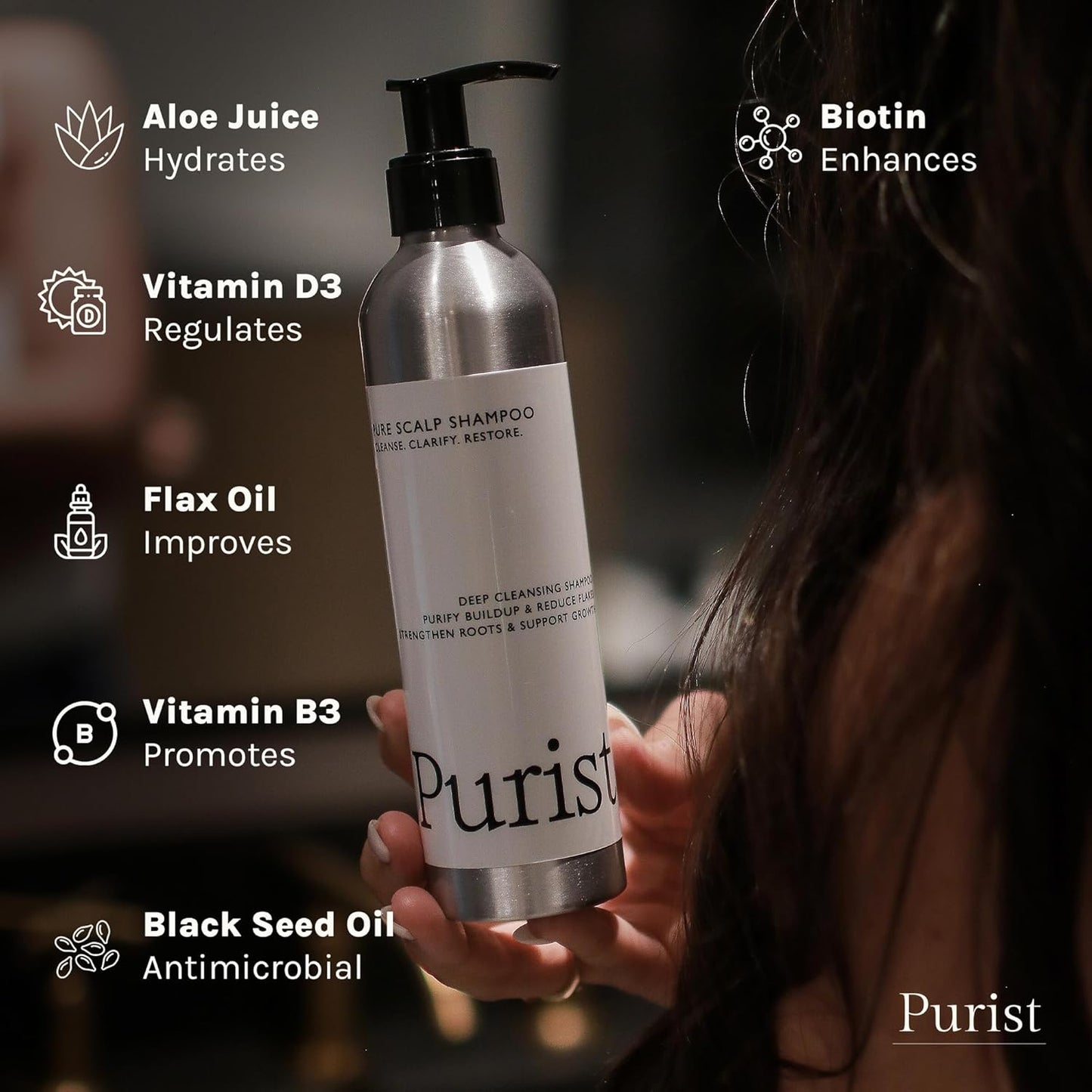 Purist Natural Shampoo – For Dry, Itchy, Flaky & Dandruff Prone Scalps – Natural Aloe Vera & Vitamin-Infused Formula – Vegan, Sulfate-Free, Color-Safe & Paraben-Free - Gentle Detoxifying Cleanser