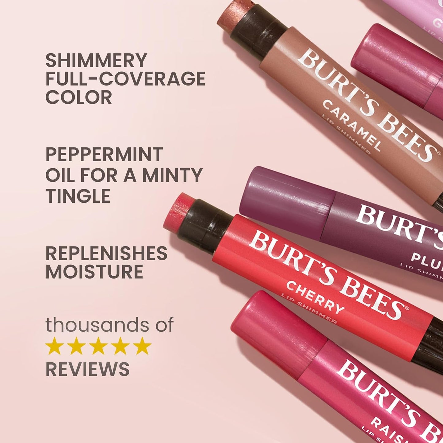 Burt's Bees Shimmer Lip Tint Set, Tinted Lip Balm Stick, Moisturizing for All Day Hydration with Natural Origin Glowy Pigmented Finish & Buildable Color, Plum (4-Pack)