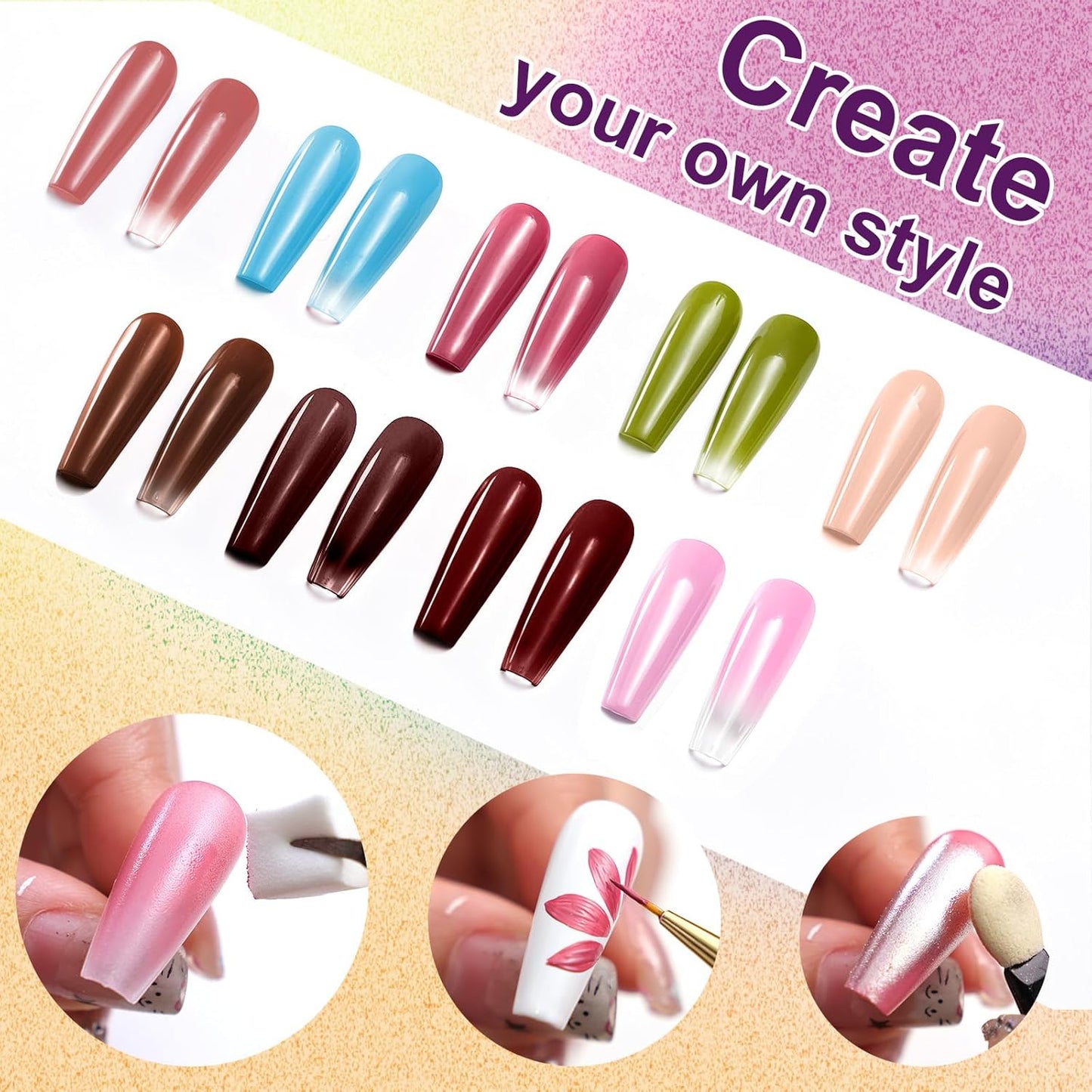 Gradient Painting Gel, 9 Colors Ombre Gel Nail Polish for Pigment Pat Nails Aura Nails French Manicure Soak Off UV Long-lasting Home Salon DIY Nail Art Canyon Bloom