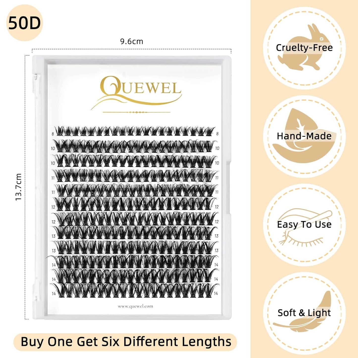 QUEWEL Cluster Lashes 240Pcs Individual Lashes 50D 0.07 C Curl Mix8-14mm Lash Extensions Clusters Lashes Soft&Natural False Eyelashes Individual DIY Eyelash Extension at Home(50D 0.07C mix-8-14)