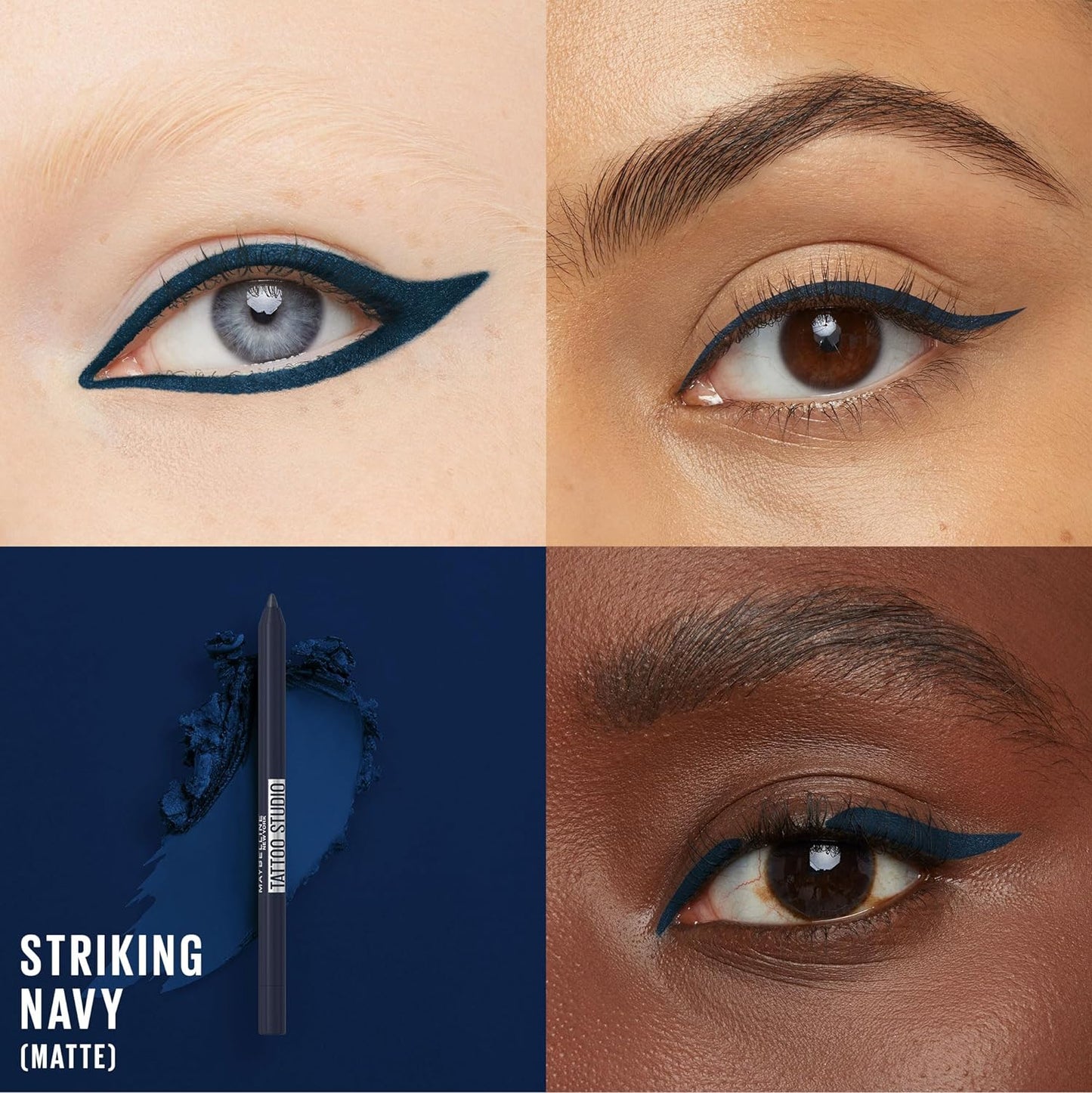 Maybelline TattooStudio Long-Lasting Sharpenable Eyeliner Pencil, Glide on Smooth Gel Pigments with 36 Hour Wear, Waterproof, Striking Navy, 1 Count