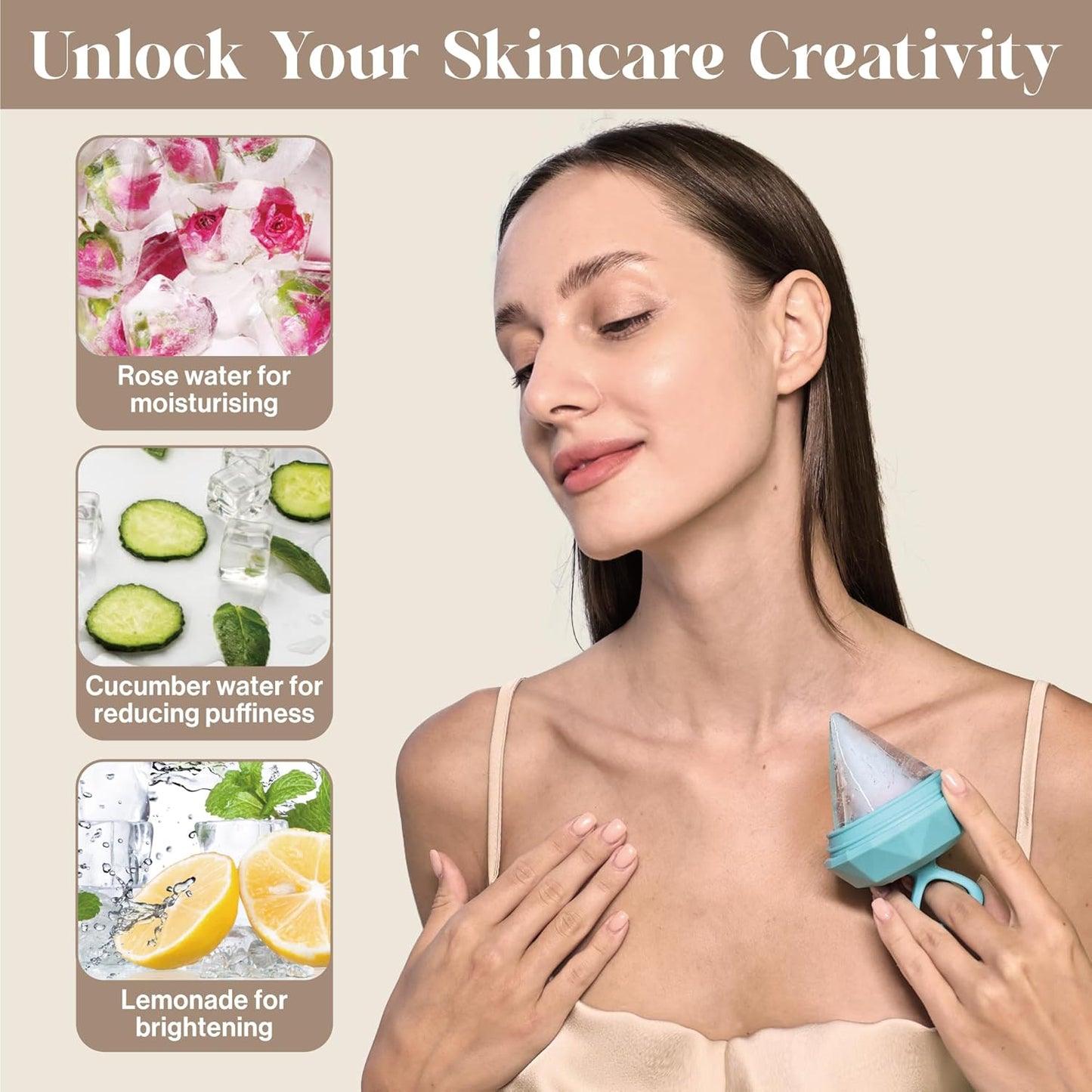 Rena Chris Ice Roller for Face: Diamond Ice Facial Roller, Reach Detailed Areas, De-Puff Eye Bags, Reusable Silicone Massage Ice Mold with Face Wash Wristband, Skin Care Tools for Women(Blue)