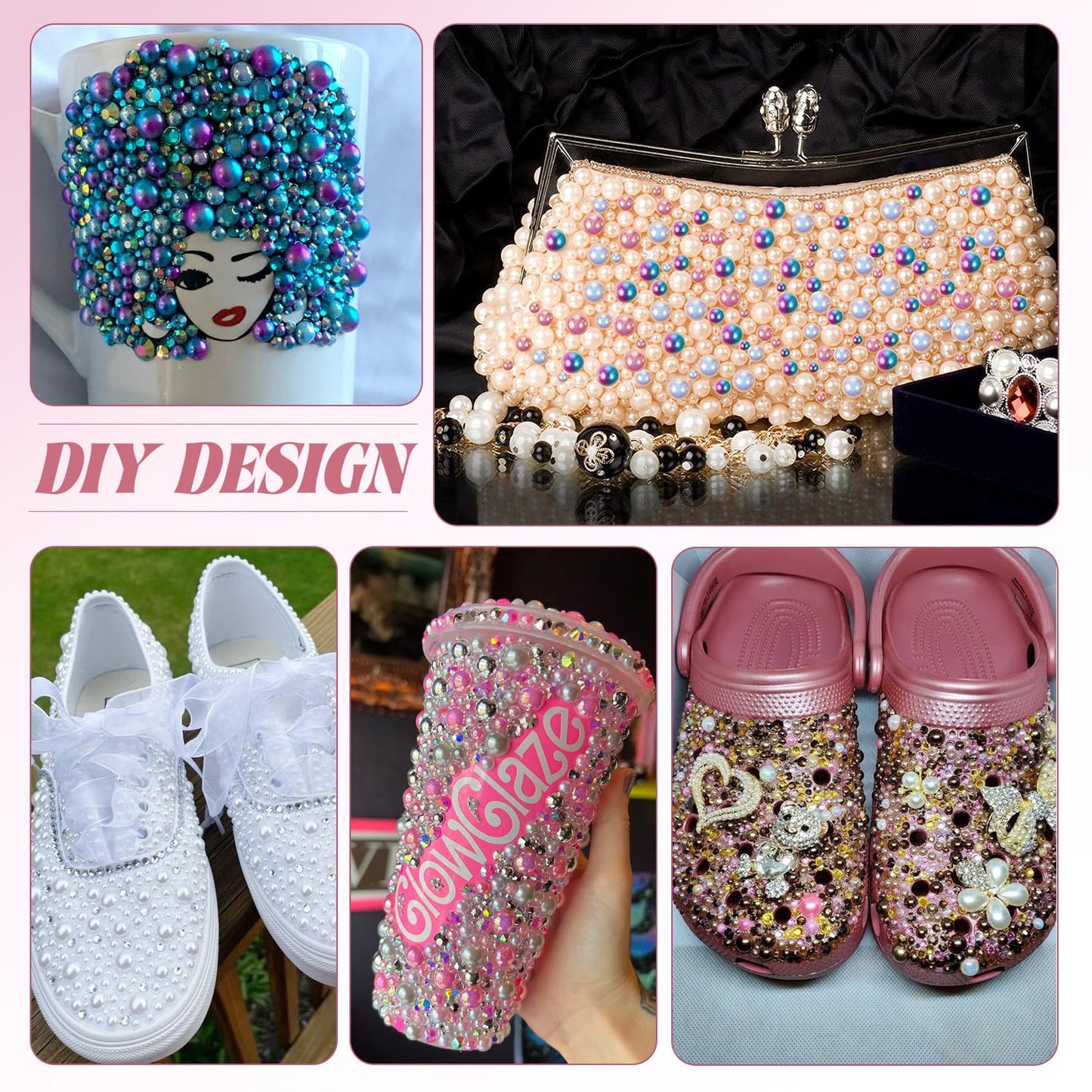 80g Flatback Pearls and Rhinestones for Crafting, Red White Black Mixed Size 3-10mm Resin Rhinestones and Half Pearls for Bedazzling, Nail Art and Decoration with Tweezer and Pickup Pencil