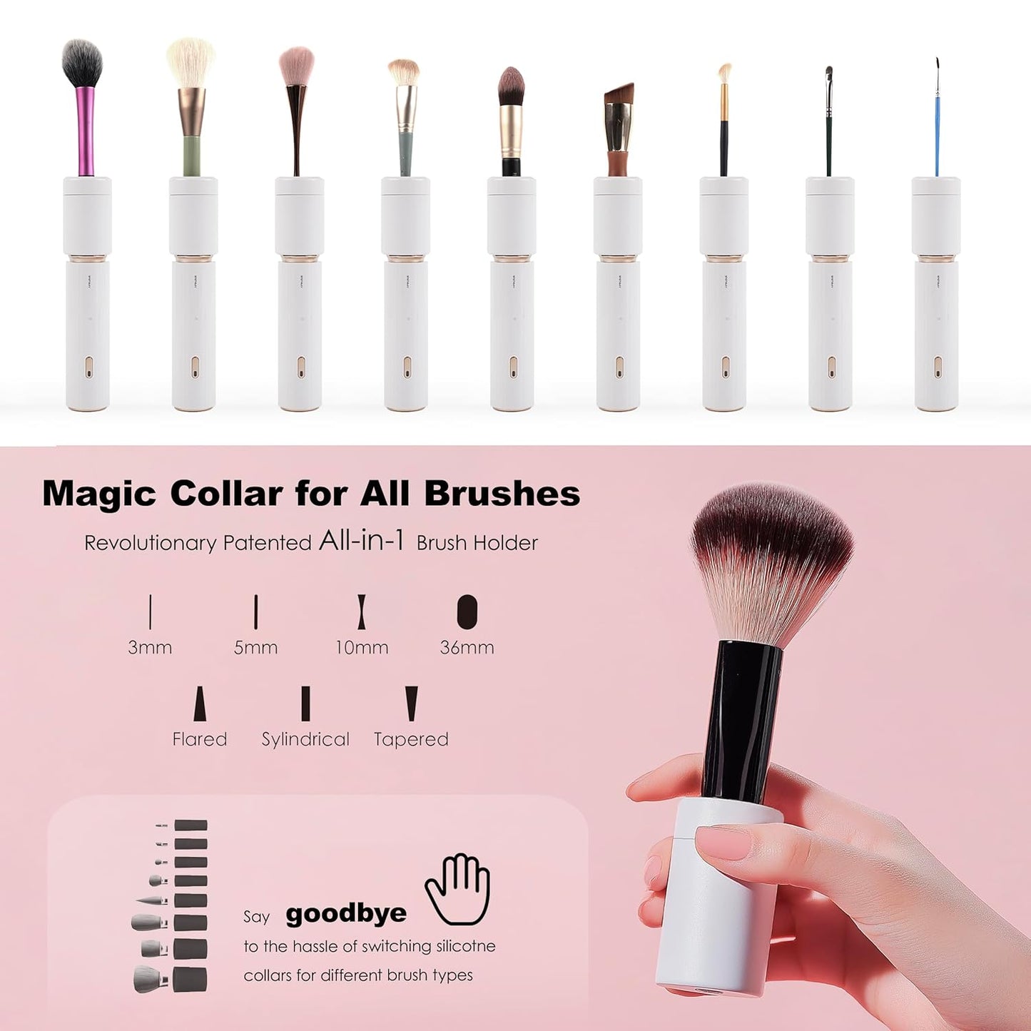 Electric Makeup Brush Cleaner & Dryer Machine, Upgraded Patented Universal Collar Fits 99% of Brush Shapes, Deep Clean & Quick Dry, Rechargeable & Portable for Travel & Home Use, Gift