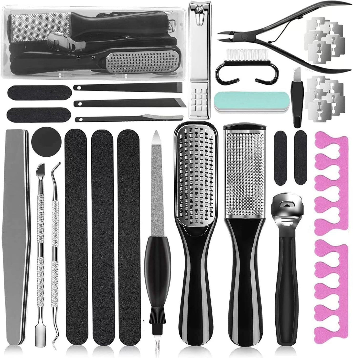 Professional Pedicure Kit, 36 in 1 Stainless Steel Foot Care Kit Foot Rasp Dead Skin Remover for Home & Salon Care, Black
