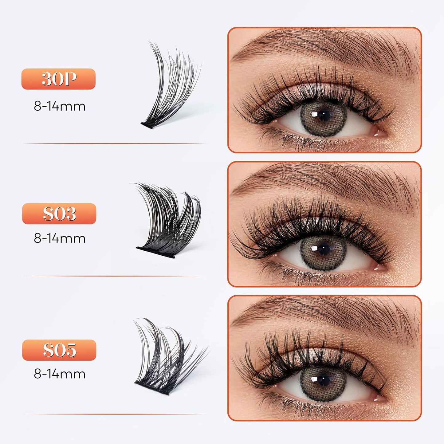 Lash Clusters Kit-VYRILA 0.07mm Wispy 8-14mix C Curl Eyelash Clusters with Lash Bond and Seal Waterproof, Eyelash Tweezers (S03+S05 KIT 138pcs-8-14mix)