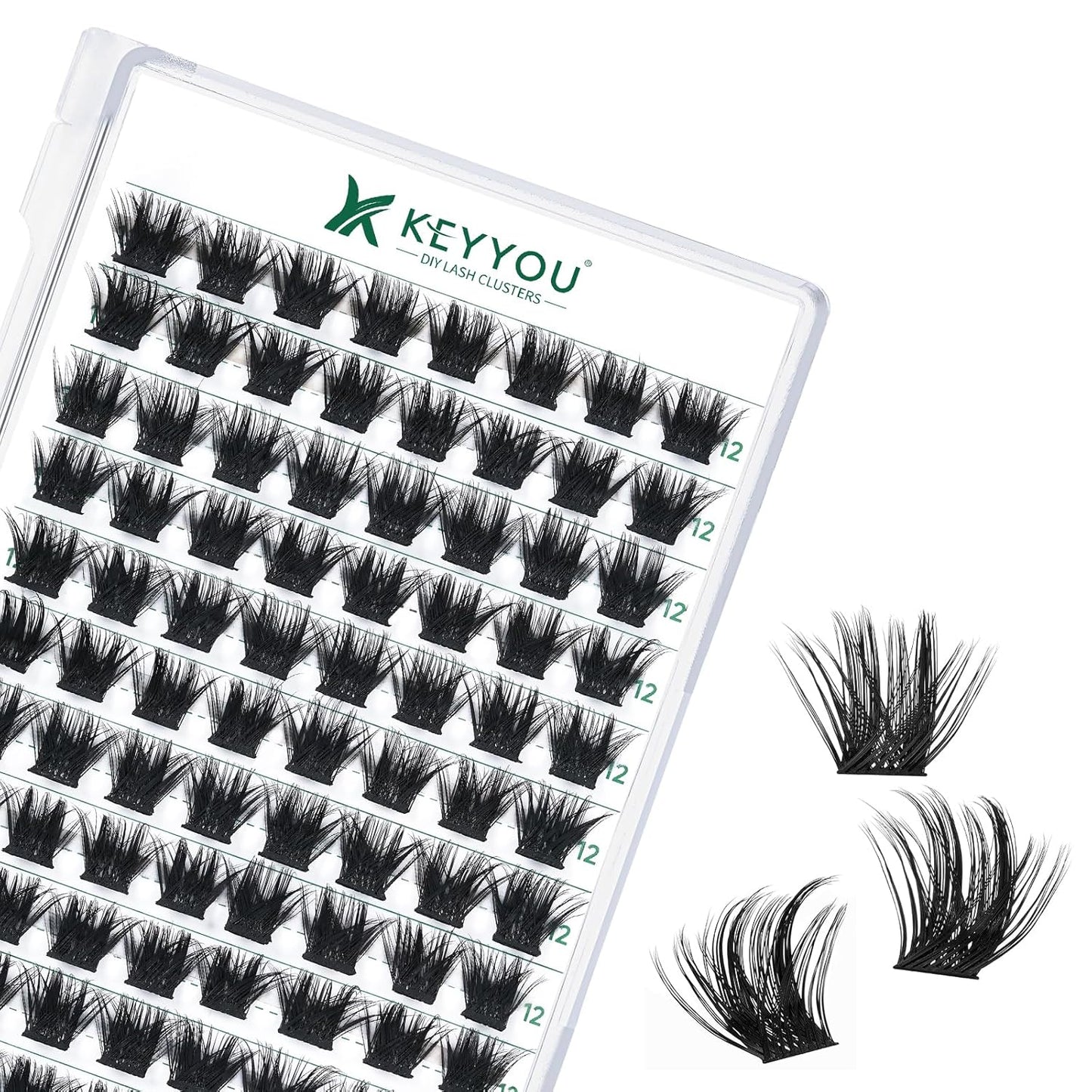 Lash Clusters 96pcs Individual Lashes Y22 D Curl 12mm Eyelash Clusters KEYYOU Volume Wispy Lash Extension Soft&Comfortable Easy DIY at Home(Y22,D-12mm)