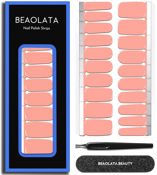 Nail Polish Strips Long Lasting, 20Pcs Wraps, Easy Apply& Remove Salon Quality Gel Nail Stickers (Passed Rose Pink)