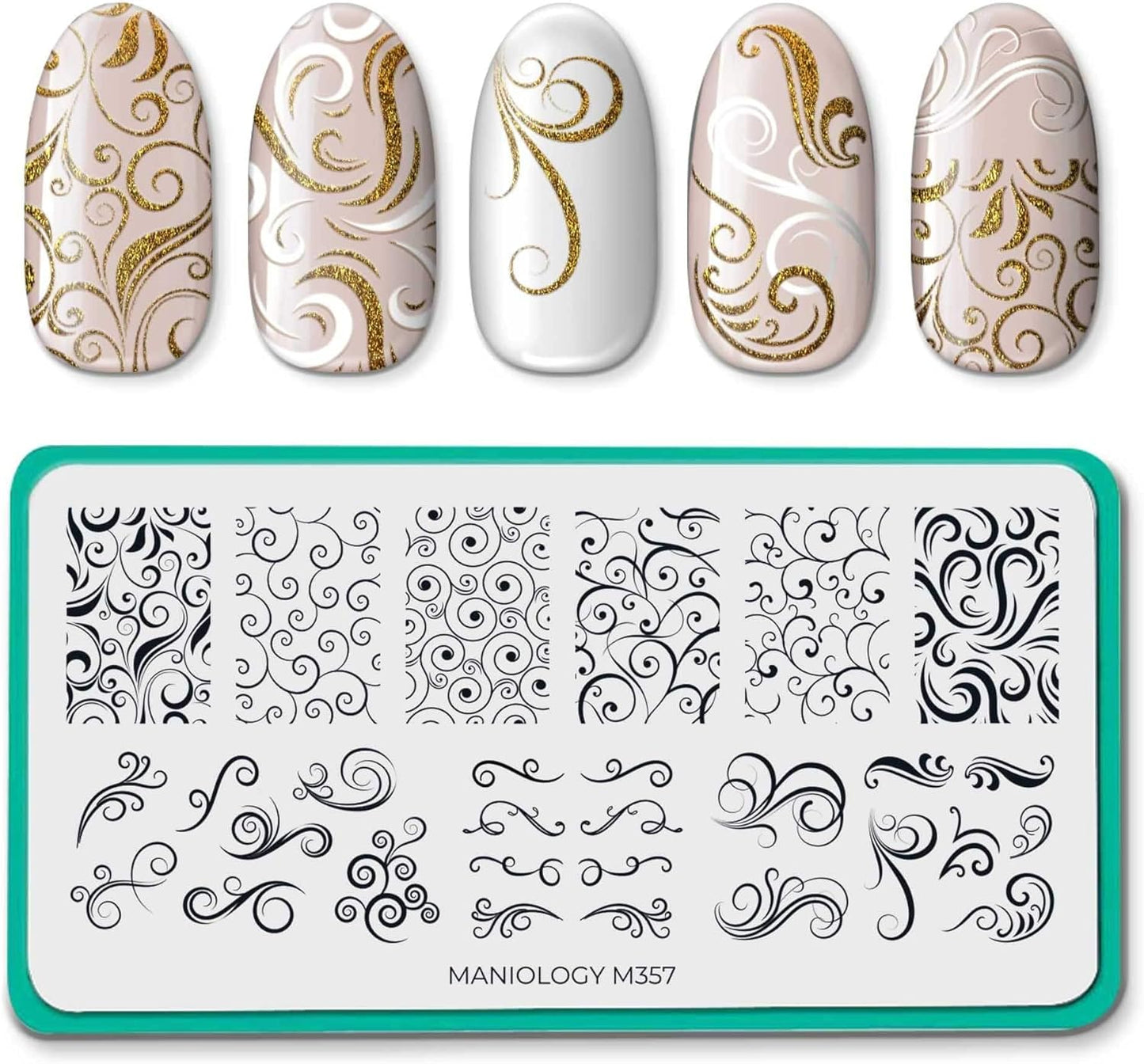 Maniology Swirls Nail Stamping Plate | Swirling Patterns Nail Art Manicure Designs, Swirl-Theme DIY Patterns - Reusable, Rectangular, Stainless Steel Nail Art Template