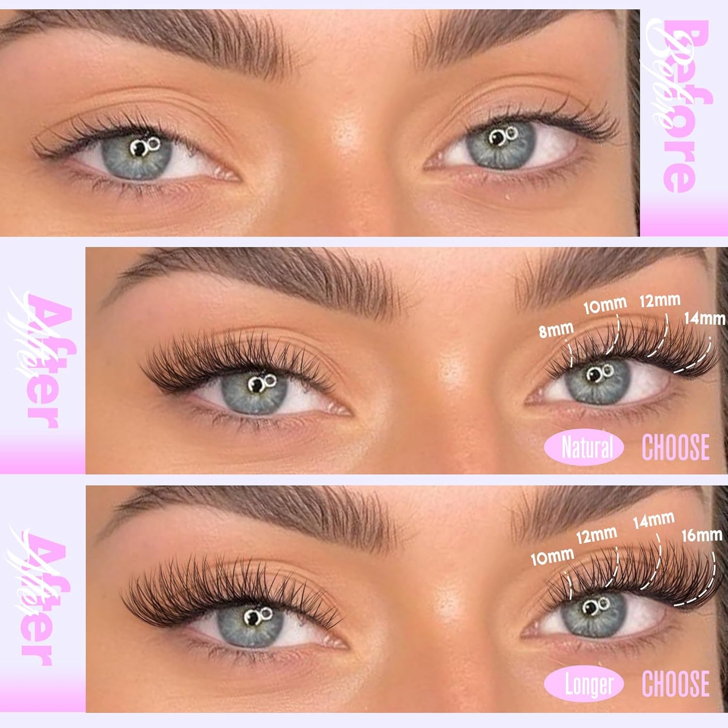 Pawotence Wispy Lash Clusters Natural Eyelash Clusters Invisible Band Individual Lashes 8-16mm Cluster Lashes Extension DIY Soft Comfortable False Eyelashes Cluster Natural Look