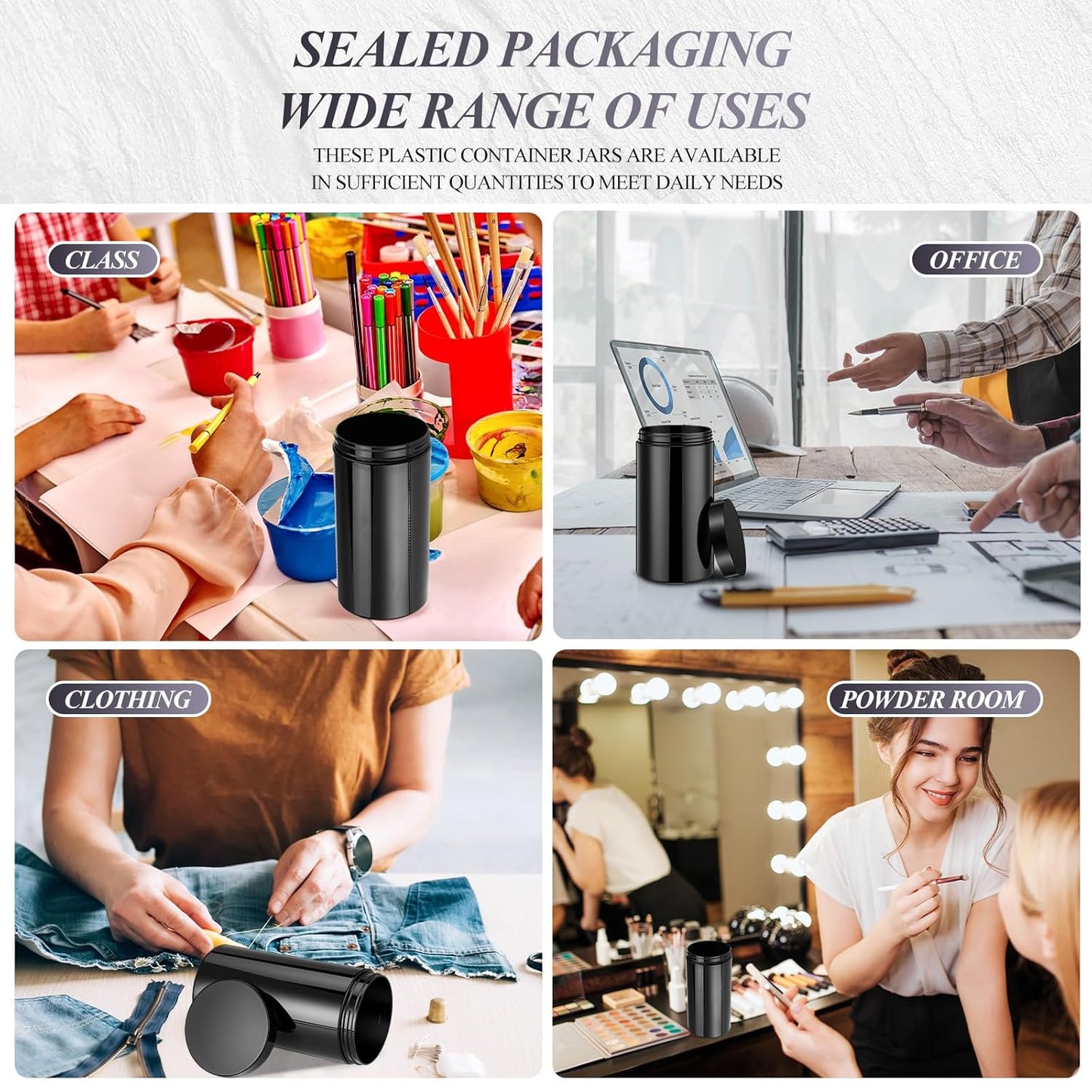 Patelai 4 Pieces Round Wide-mouth Leak Proof Plastic Container Jars with Lids for Travel Storage Makeup Beauty Products Face Creams Oils Salves Ointments DIY Making(32 Ounce,Pure Black)