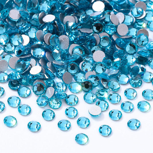 Aquamarine Flatback Rhinestones, Glass Rhinestones for Nail Art and Craft, Glue Fix, Loose Crystal Gemstones(Aquamarine, SS8, 2880pcs, 2.3-2.5mm)