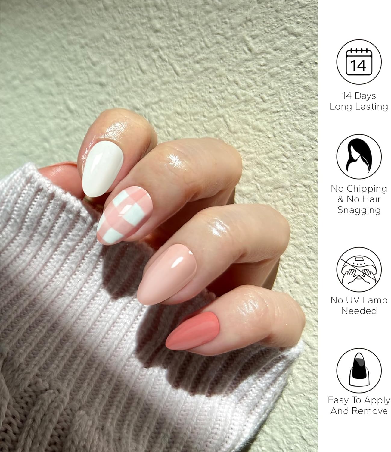 Nail Polish Strips, 20Pcs Salon Quality Gel Nail Stickers, Easy Long Lasting Wraps for Short Nails no UV Light Needed (Multicolor Plaid)