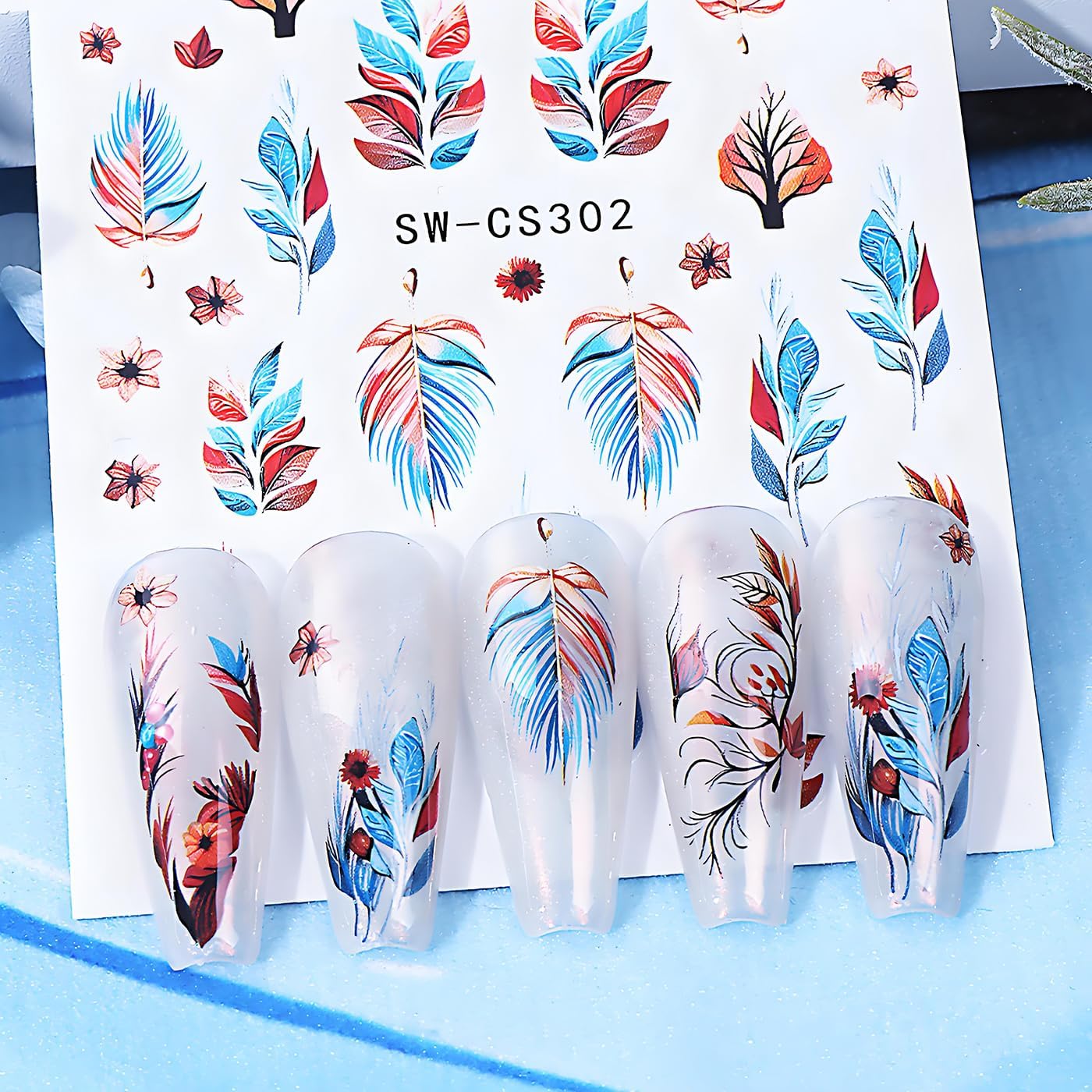 Fall Maple Leaves Nail Art Stickers for Thanksgiving, Fall Nail Art Decals 3D Self-Adhesive Leaf Flower Tree Nail Design 6Pcs Nail Art Supplies for Women Nail Decoration