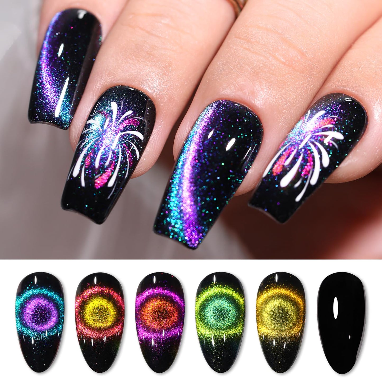 Double Rhythm 6 Colors Cat Eye Gel Polish Set Shimmer Glitter with Magnet Holographic Reflective Magnetic UV Nail Art Kit (6-Kit 27)