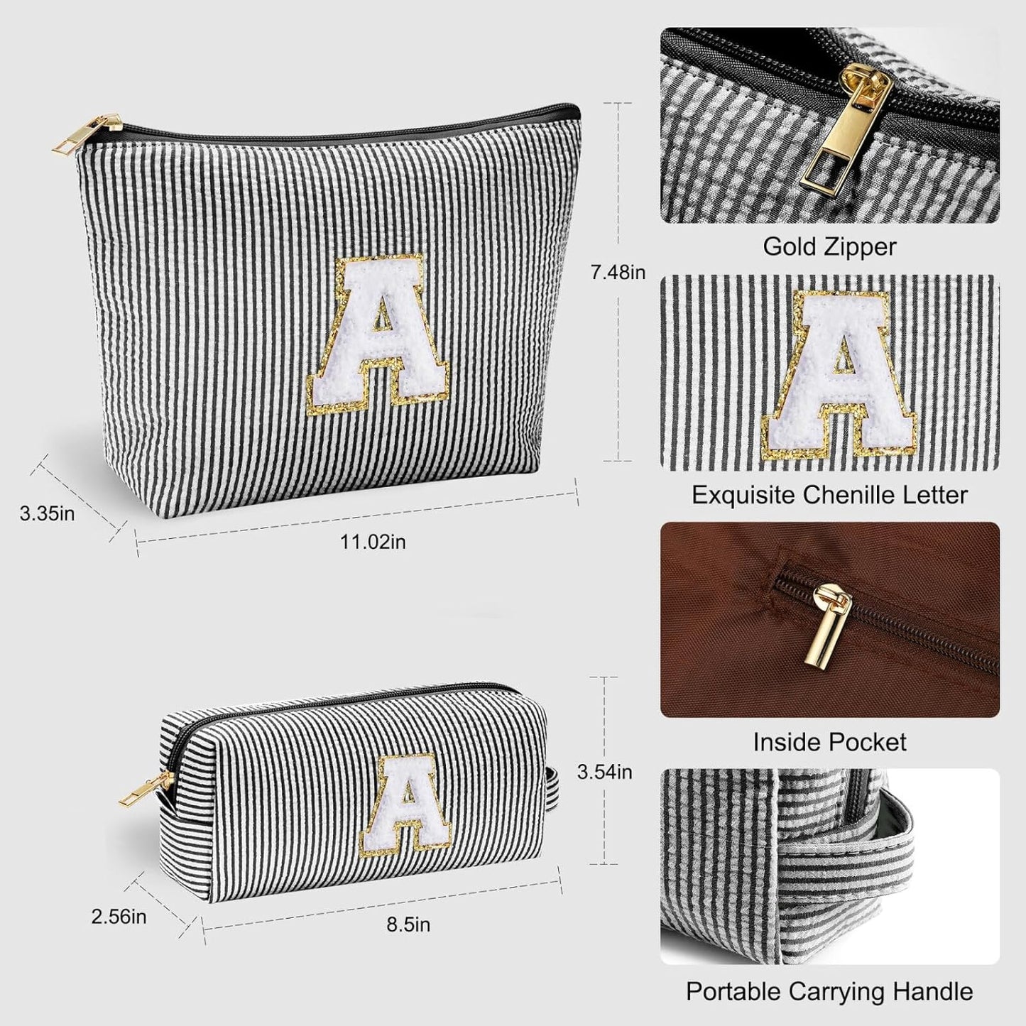 YOOLIFE Teacher Appreciation Gifts for Women - Personalized Birthday Gifts Idea for Women Teacher Best Friend Mom Bridesmaid, Large Initial Makeup Bag, Cosmetic Toiletry Bag Case Make Up Pouch Black T