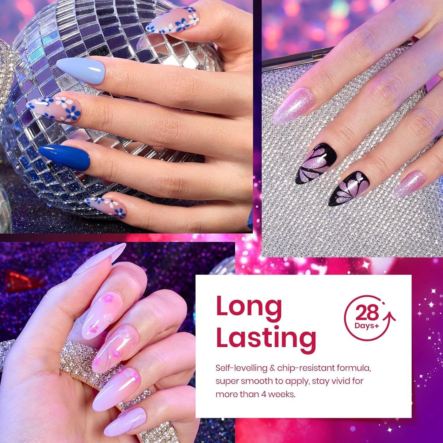 Beetles Pink Gel Nail Polish, Red Purple Nude Blue Glitter 20 Colors Gel Polish Set Romance Rebellion with Base & Top Coat, Soak off Uv LED Cured Nail Art Design Salon Home Gift for Women