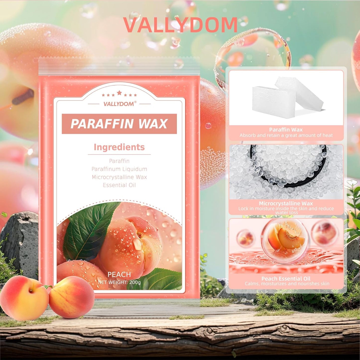 Paraffin Wax Refills, 4 Pack 200g Peach Scented Paraffin Wax Blocks for Paraffin Bath, Paraffin Wax Machine Refills for Hand Feet Dry Skin,Rrelieves muscle fatigue, Hydration and nourish