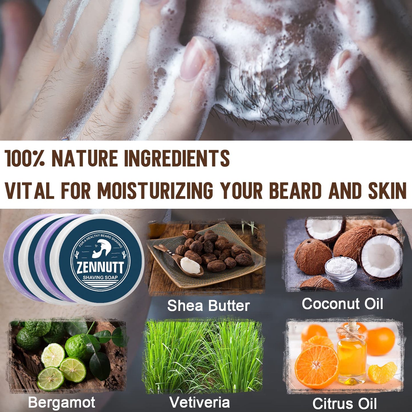 4 Packs Shaving Soap w/Shaving Bowl,Shaving Brush,Shaving Cream,Unqiue Gift Set Mens Shaving Kit for Christmas Stocking Stuffers for Him Boyfriend Dad Adult Husband Birthday Valentines Day