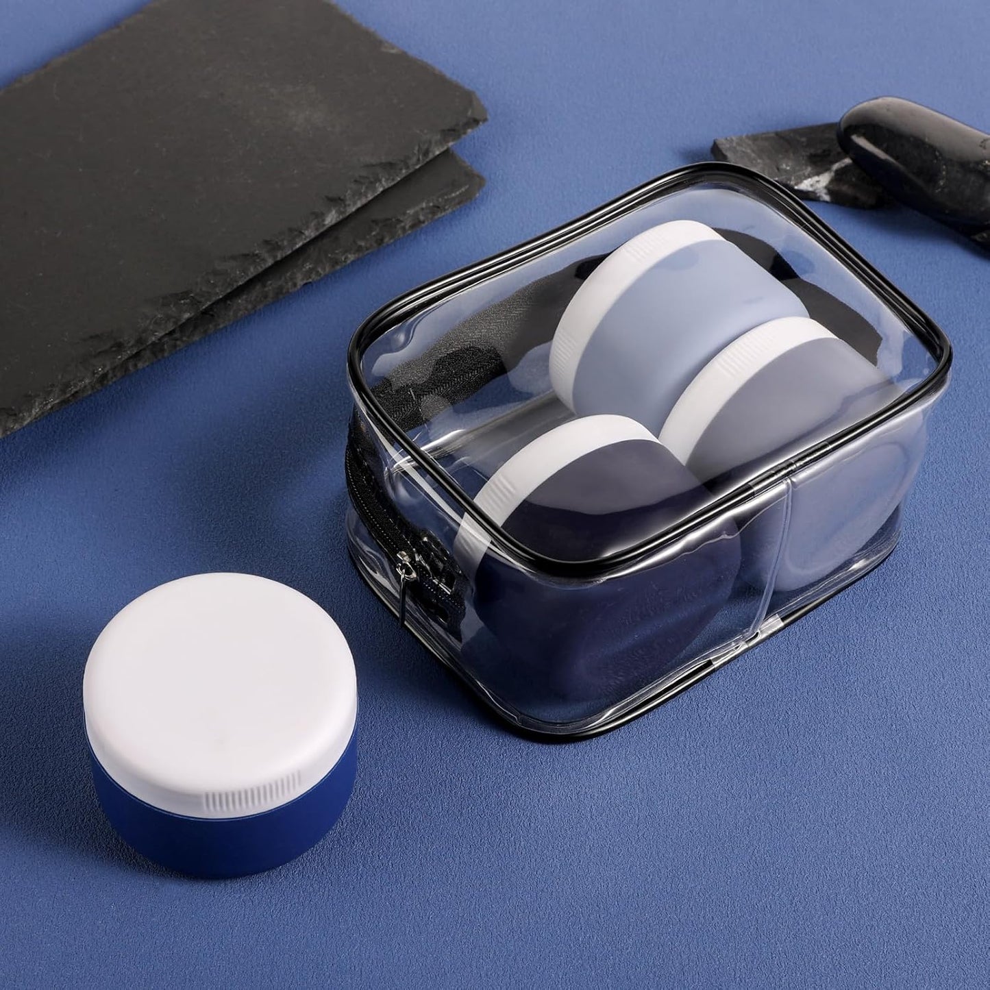 Travel Containers for Toiletries, Silicone Cream Jars BPA Free, TSA Approved 2oz Travel Size Containers, Leak-proof Travel Essentials with Lid for Cosmetic Face Hand Body Cream (4 Pack)