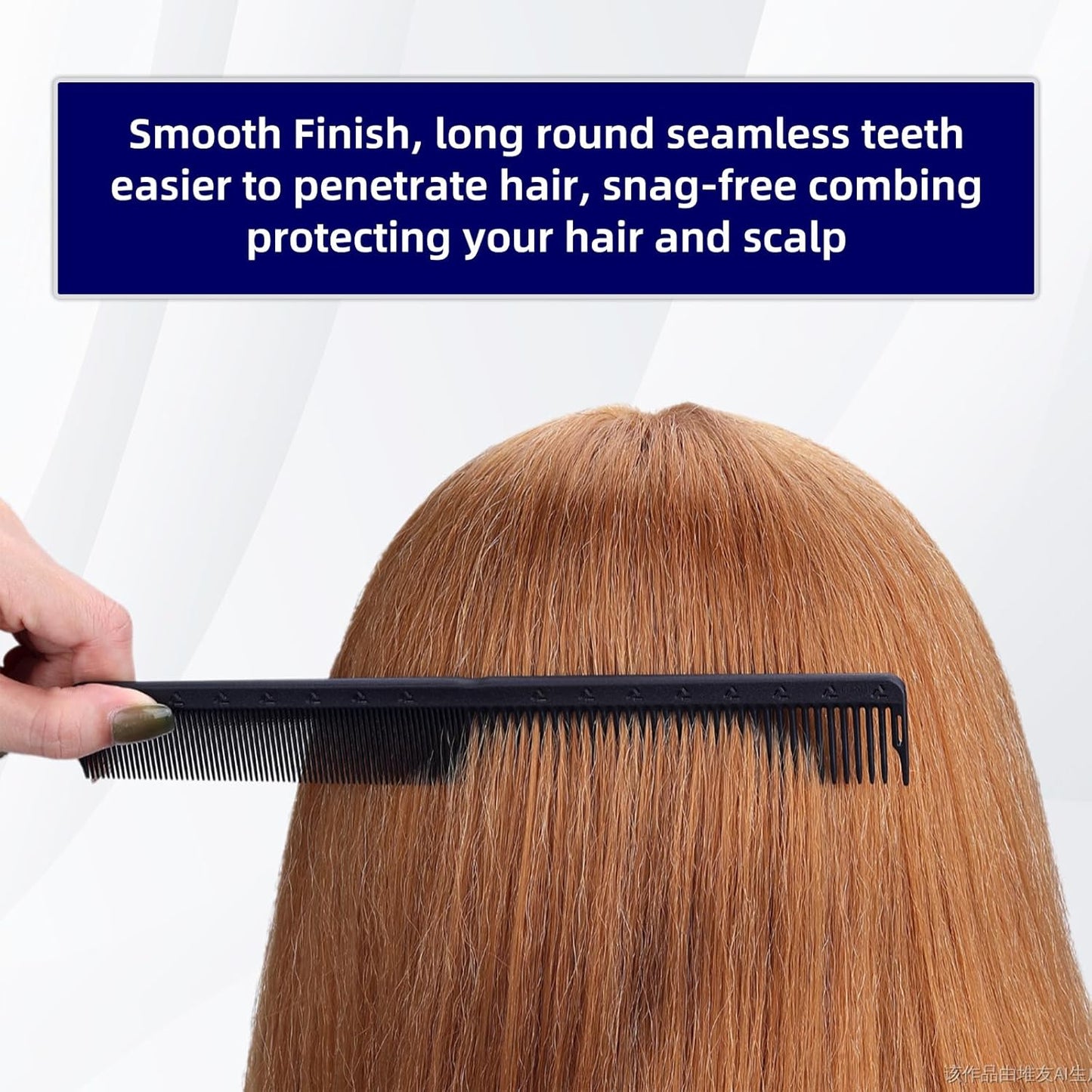 PERFEHAIR 2-Pack Professional Round Tooth Hair Cutting Comb - 7.4 Inch, Black Carbon Fiber Anti-Static & Heat Resistant, Durable Barber Combs with Fine & Wide Tooth for Precise Haircut for Men & Women