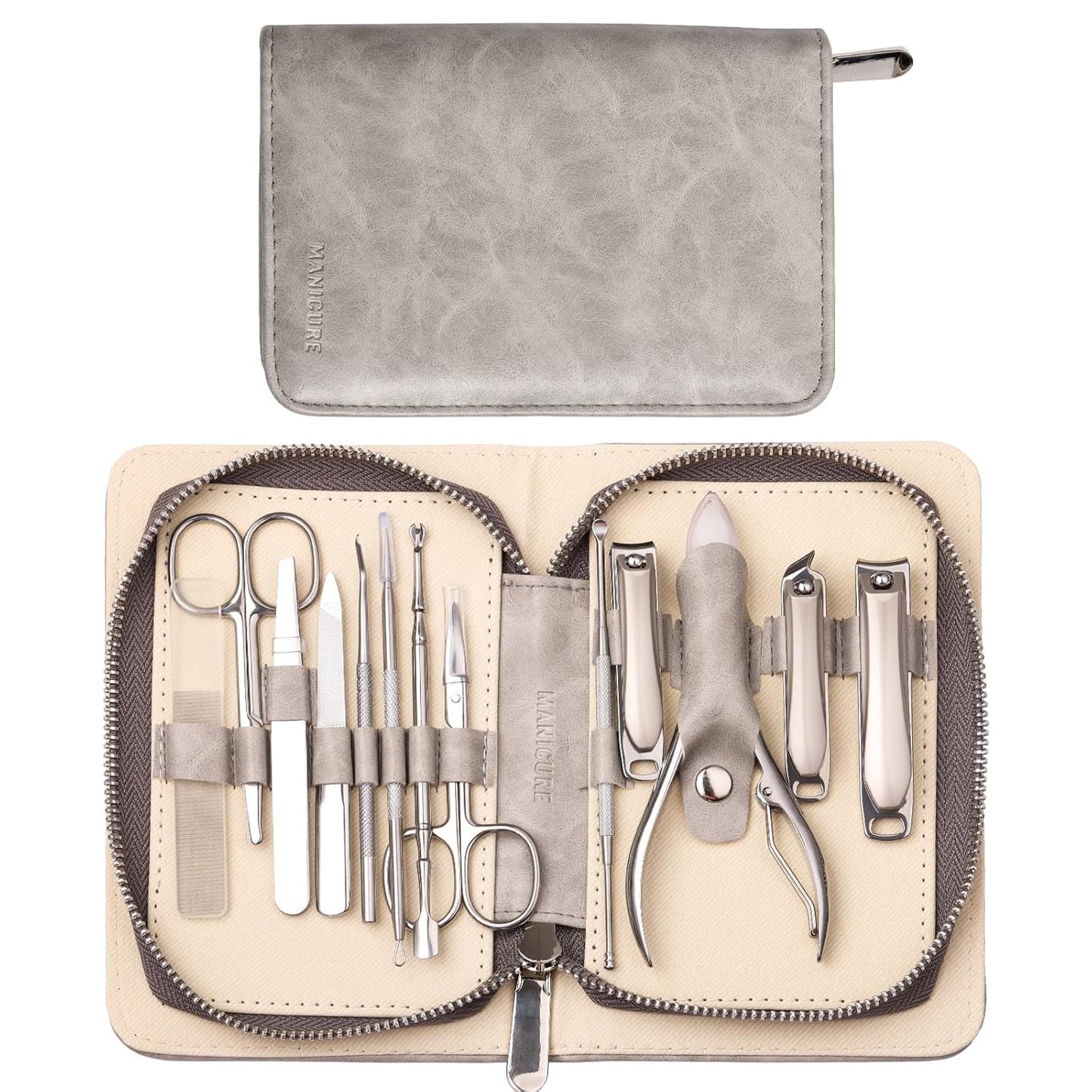 FAMILIFE Professional Manicure Set, Manicure Kit, Nail Clippers Set, Stainless Steel Pedicure Tool, Nail Kit with Portable Leather Travel Case Luxury Gifts for Him