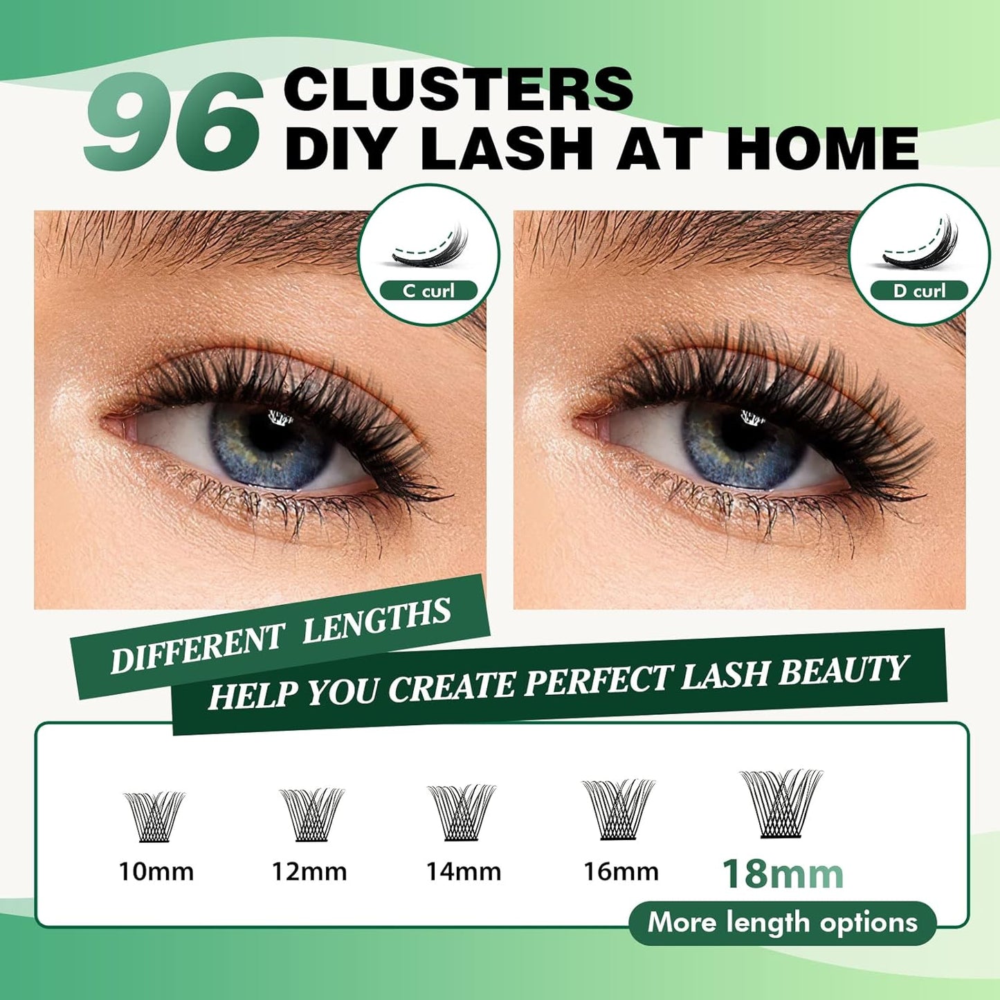 Lash Clusters,96 Pcs Cluster Lashes D Curl 8-18MIX DIY Lash Extensions Eyelash Clusters,KEYYOU Volume Wispy Individual Lashes Soft&Comfortable Easy DIY at Home(Y13,D-8-18MIX)