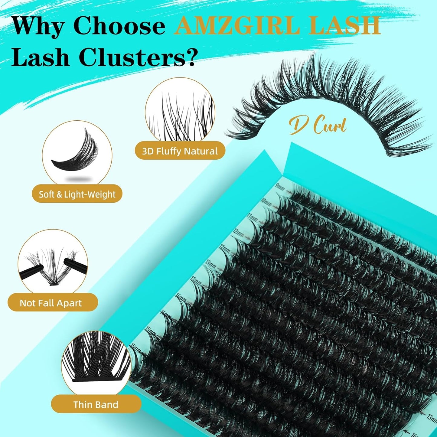 Lash Clusters Kit 240PCS Eyelash Extension Kit D Curl Wispy Clusters Lash DIY Lashes Extensions Kit Natural Individual Lashes Kit with Lash Bond and Seal Eyelash Tweezer(80D,D-Mix9-16mm)