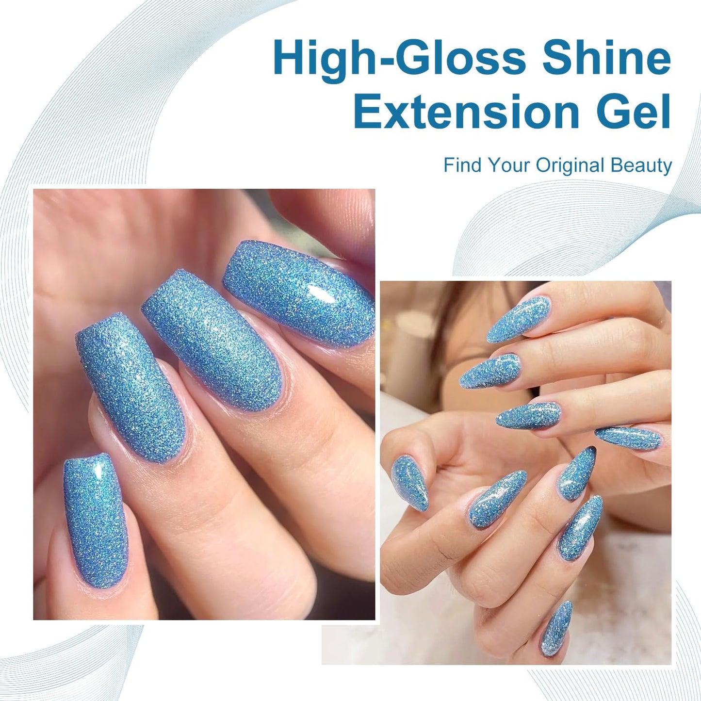 Major Dijit Quick Dry Nail Polish 12ml/0.41fl oz Glitter Blue Regular Nail Lacquer Fast Drying & Long Lasting Nail Polish Nail Art Effect for Nail Salon