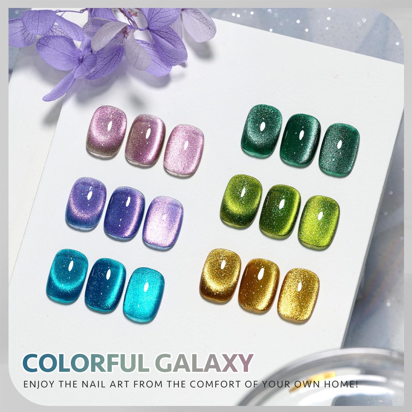 GAOY Glitter Cat Eye Gel Nail Polish Set with Magnet Colorful Galaxy for Holographic Cat Eye, Salon Gel Manicure and Nail Art DIY at Home
