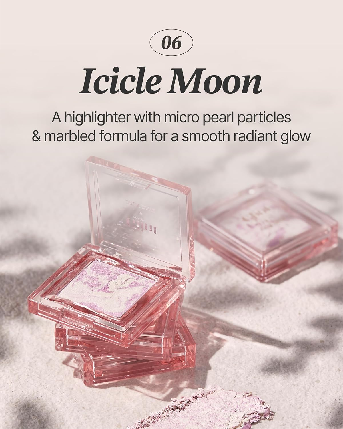 Glint Marble Highlighter (Icicle Moon, 0.08oz) - Korean Makeup. Inspired Baked for Smooth, Radiant Glow, Long-Lasting Wear. Enriched with Micro Pearl Particles