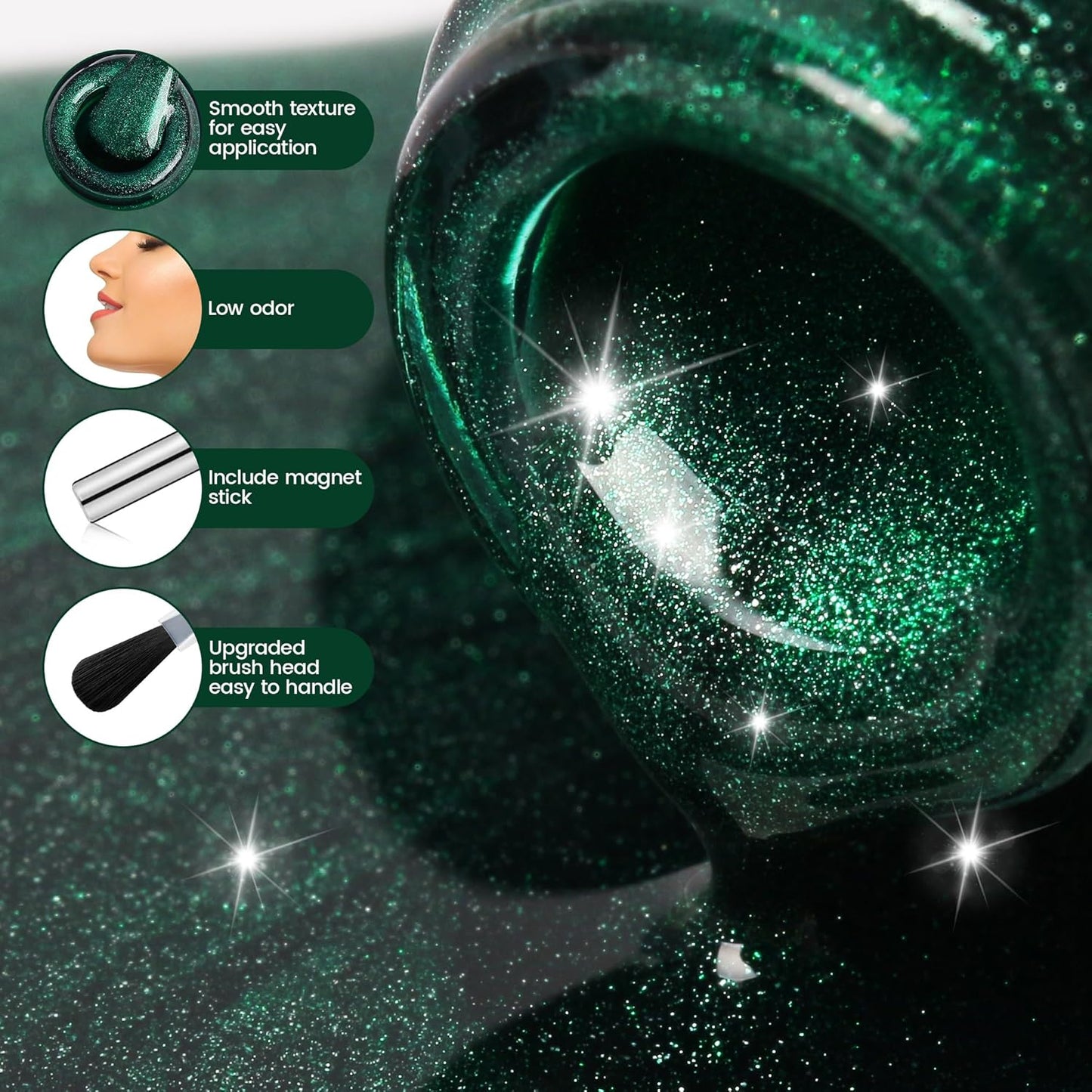 YTD Likomey Cat Eye Gel Nail Polish,15ml Green Holographic Translucent Neutral Jelly Sheer Shiny Magnetic Glitter Fall Winter UV Color Varnish with Magnet Stick,MY334