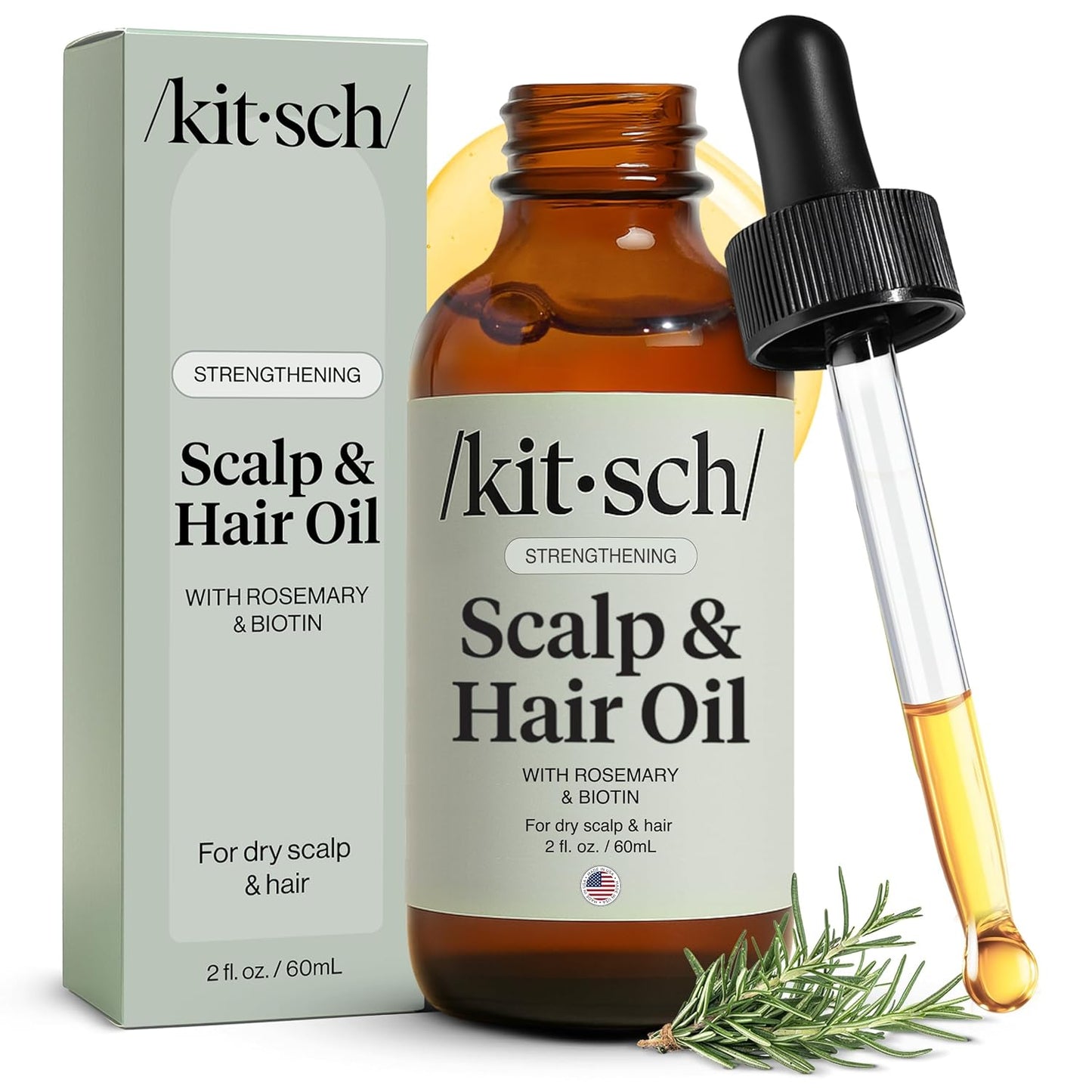 Kitsch Rosemary Oil Pre-Wash Strengthening Hair Oil with Castor, Biotin, Jojoba, Lavender Scent, 60ml