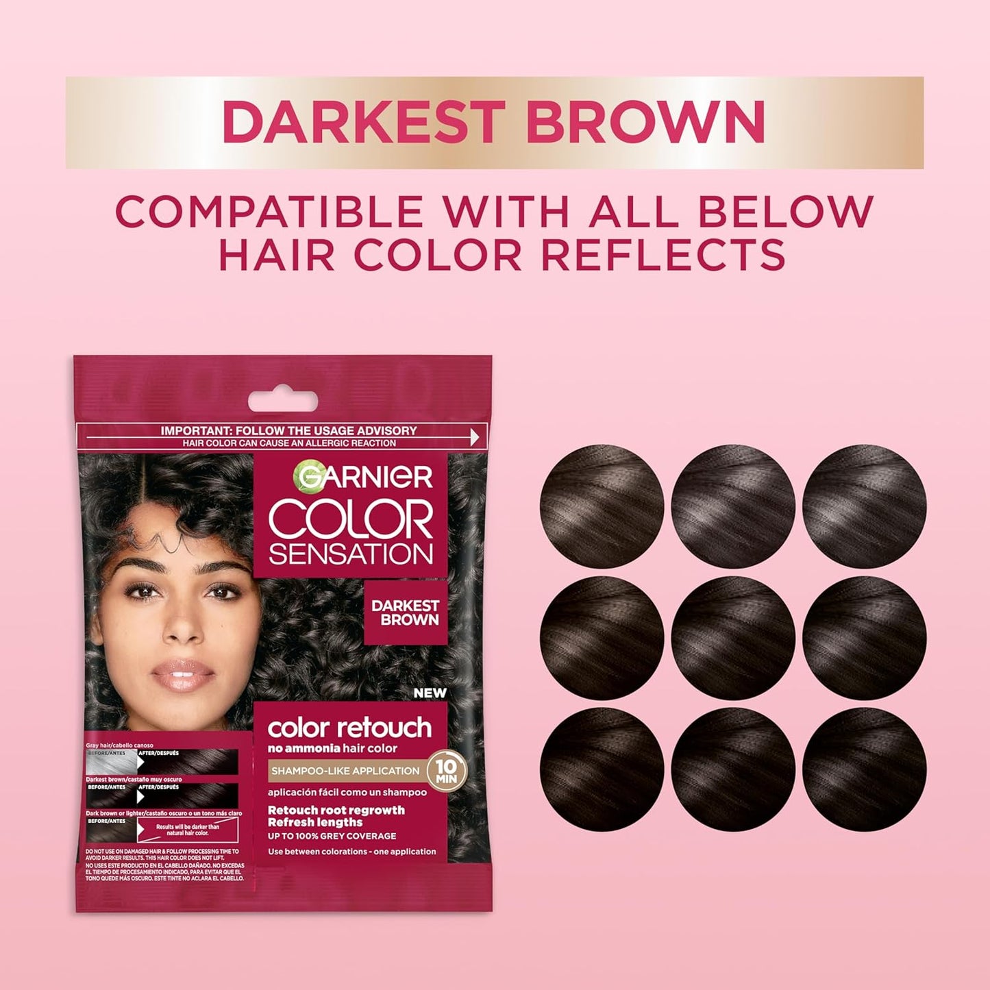 Garnier Color Sensation Color Retouch, Demi Permanent Hair Dye for Roots with 100% Gray Coverage, Darkest Brown Hair Dye 4.0, Pack of 6 (Packaging May Vary)
