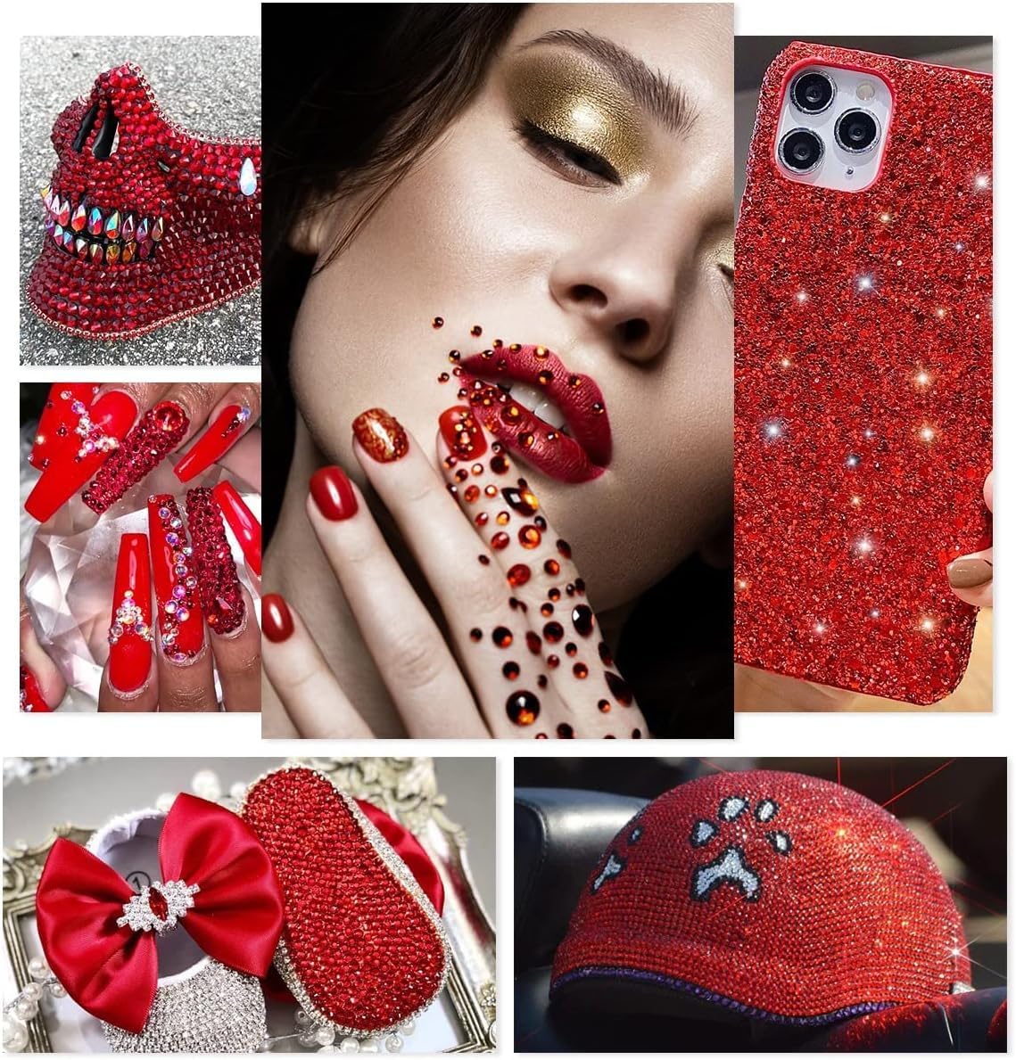 Red Crystal Resin Rhinestones w B7000 Jewelry Glue for Bedazzling Crafting Siam Red Flatback Stones 3mm 4mm 5mm 6mm Ruby Red Diamonds Crystals Gems Charms for Nails Face Makeup Tumblers Crafts