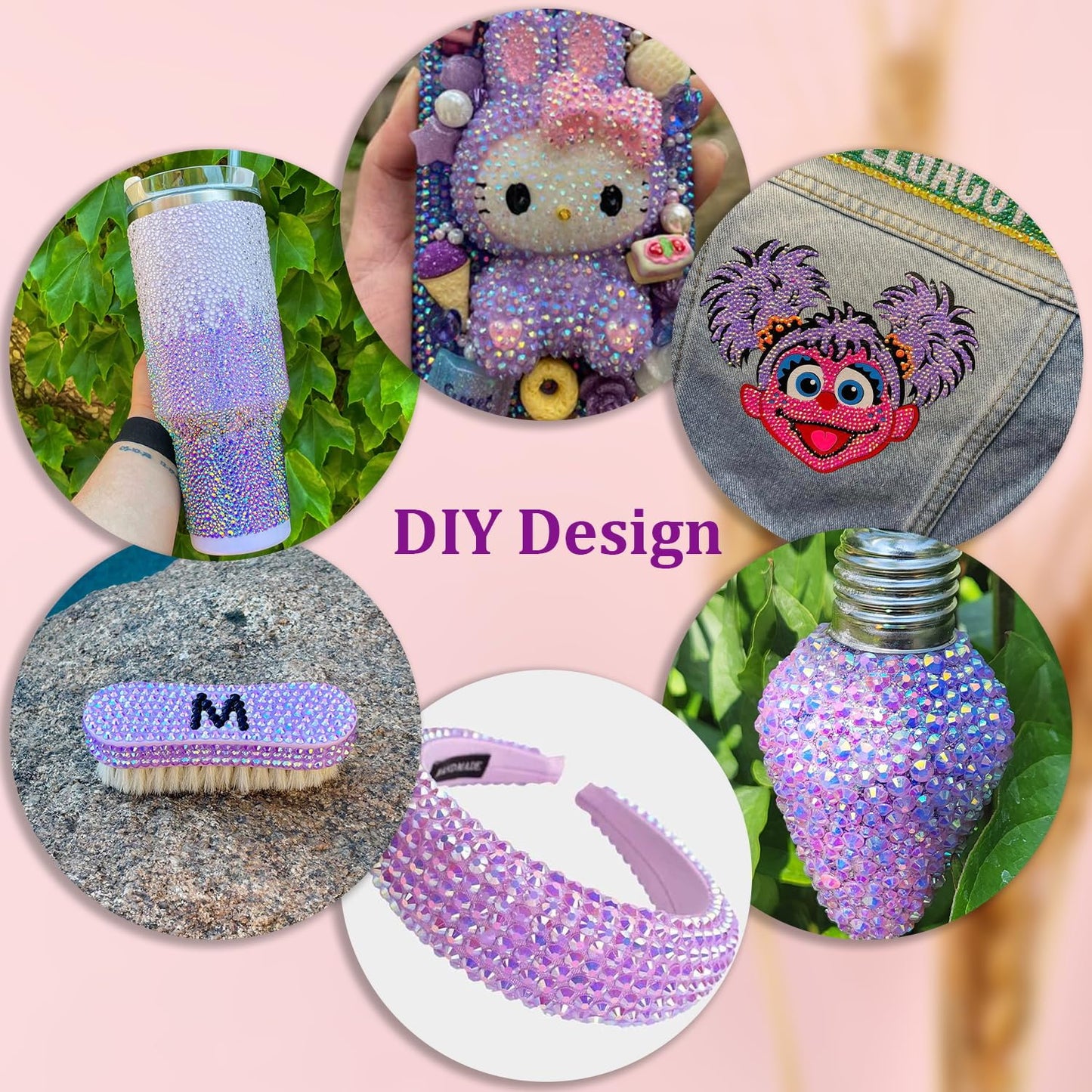 25000Pcs Resin Jelly Rhinestones with Tweezers for Crafting, Lavender Purple AB Flatback Gems, Bedazzling Crystal with 3Pcs 10ml B7000 Jewelry Glue for DIY Crafts Clothing Tumblers Shoes Nail Art