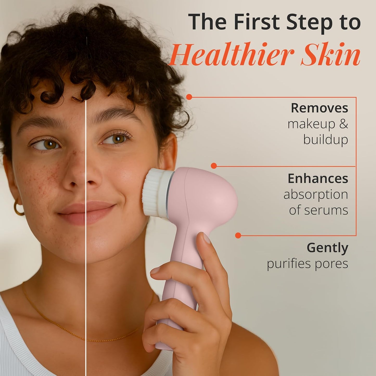 Vanity Planet Raedia 2.0 Facial Cleansing Brush, 4 Interchangeable Brush Heads, Pink - Daily Cleansing Face Exfoliator for Glowing & Acne Prone Skin - Lightweight Silicone Water-Resistant Body Brush