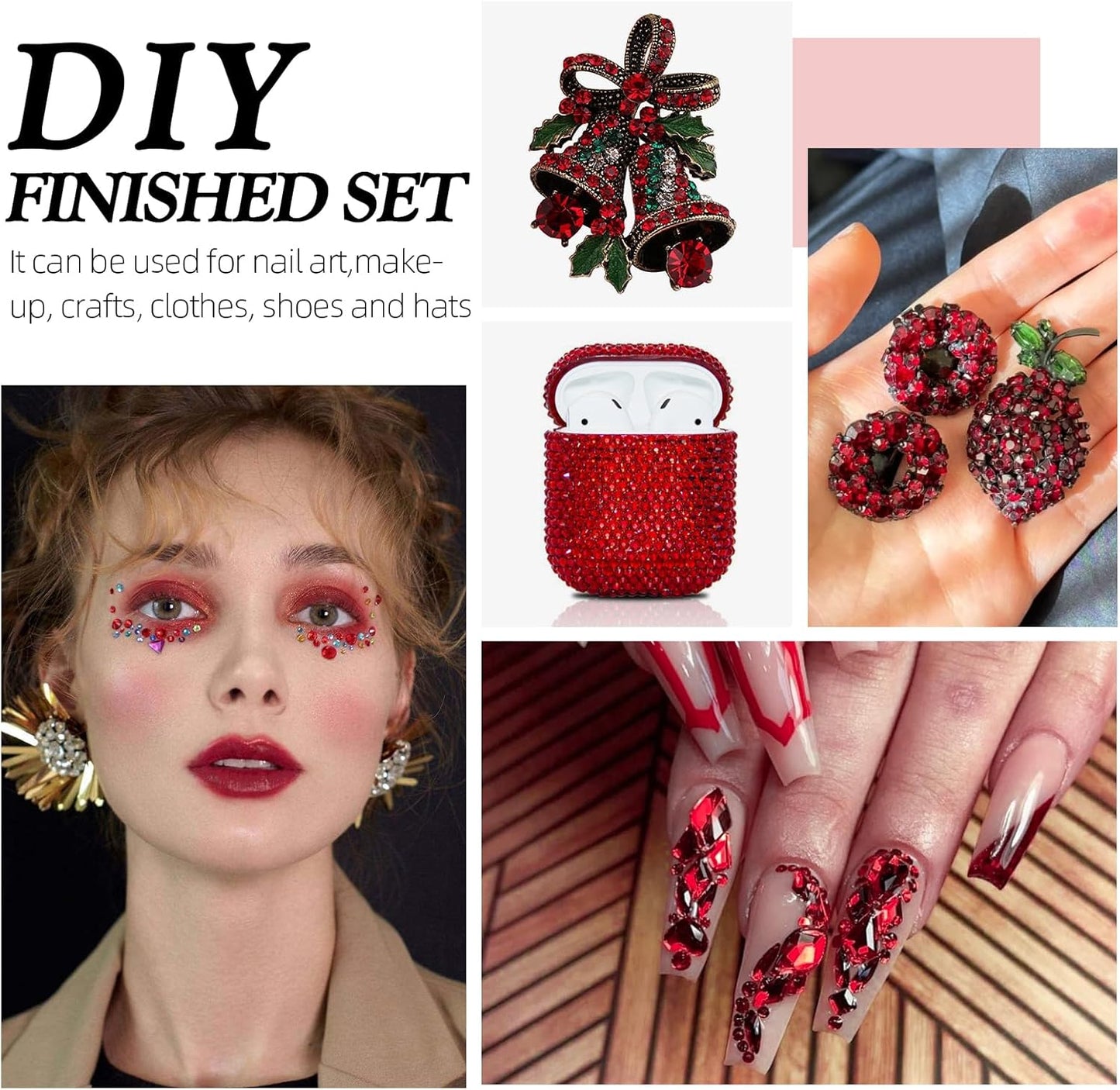 Siam Flatback Rhinestones, Glass Rhinestones for Nail Art and Craft, Glue Fix, Loose Crystal Gemstones(Siam, SS12, 1440pcs, 2.9-3.0mm)