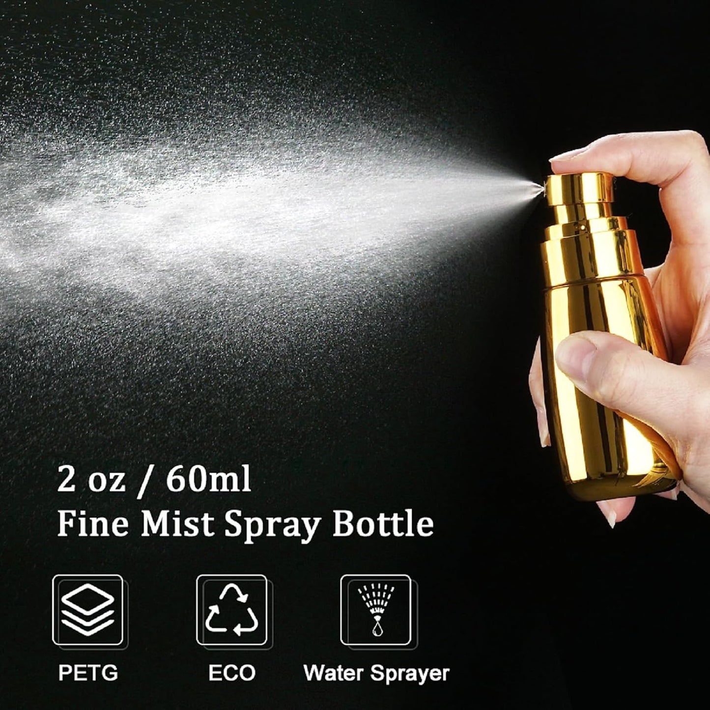 Cosywell Fine Mist Spray Bottle TSA Approved 3 Pack 2oz 60ml Leak Proof Travel Spray Bottle Empty Plastic Refillable Containers for Hair Perfume Toners Rose Water Cosmetics(Gold+Green+Pink)