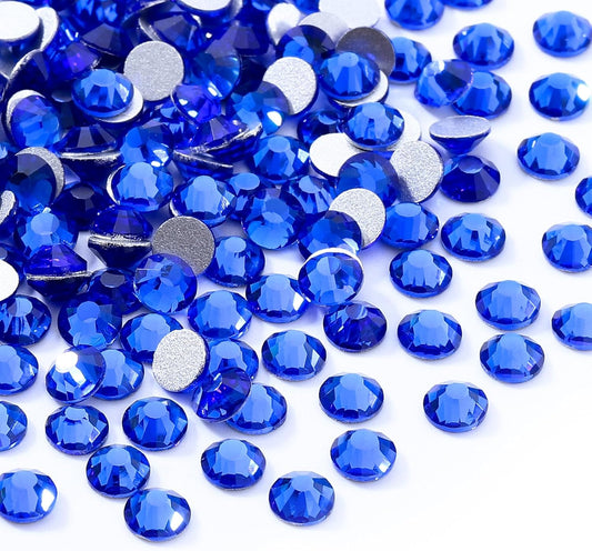 Sapphire Flatback Rhinestones, Glass Rhinestones for Nail Art and Craft, Glue Fix, Loose Crystal Gemstones(Blue, SS30, 288pcs, 6.4-6.6mm)