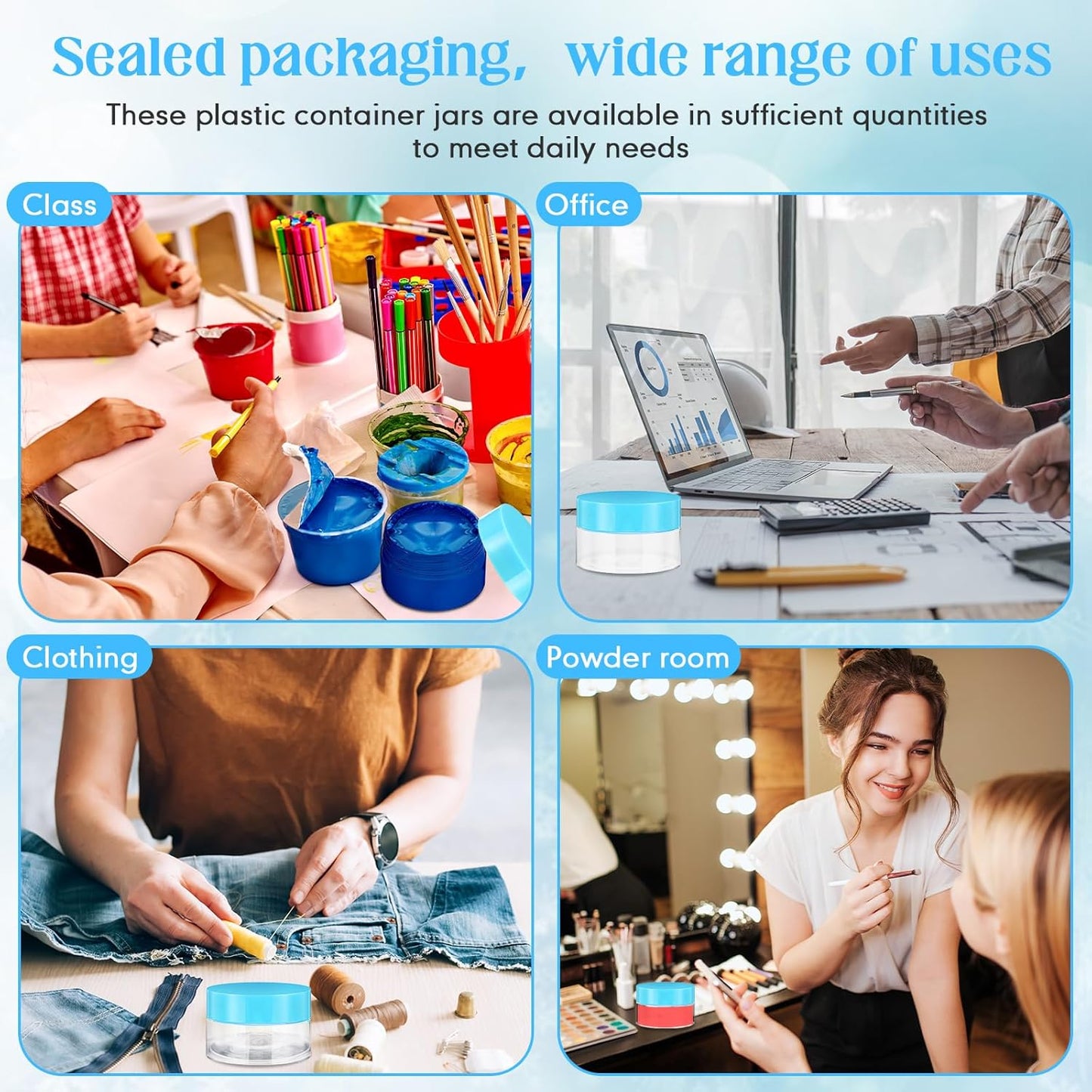 SATINIOR 100 Pcs Plastic Jars with Lids Small Containers Lids Wide Mouth Small Plastic Containers for Lotion Cream Rhinestones Body Butters Travel Storage(1 oz,Blue)