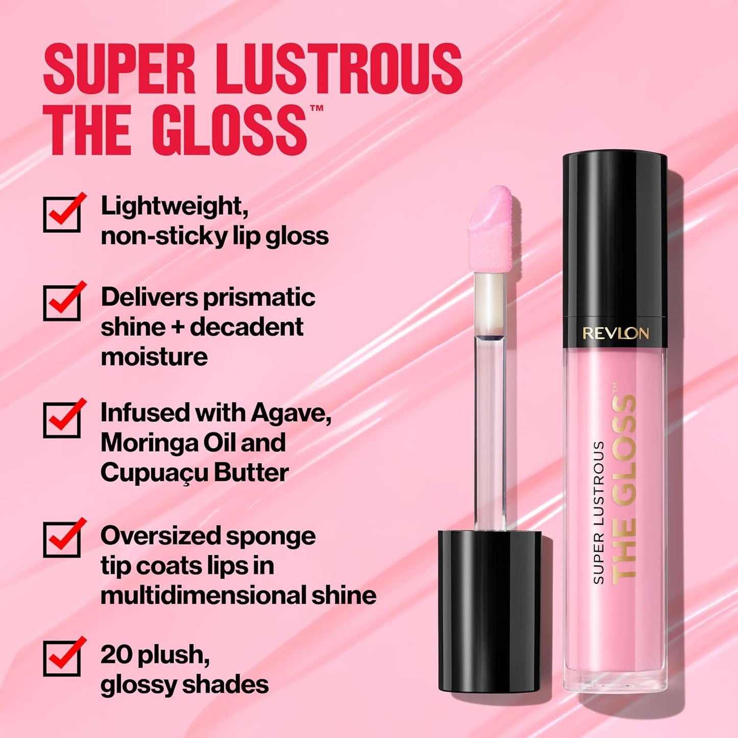 Revlon Super Lustrous Lip Gloss, Non-Sticky, Hydrating, High Shine Finish, 210 Pinkissimo, 0.13 oz