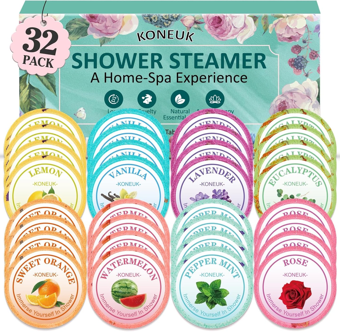 32 Pack Shower Steamers Aromatherapy Gifts for Women and Men, Bulk Shower Bombs with Essential Oils, Self Care, Spa Gifts, Birthday Gifts, Stocking Stuffers and Christmas Gifts