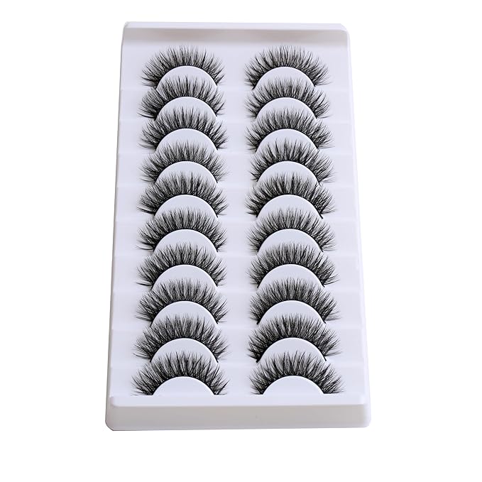 SUNWELL False Eyelashes 12mm Mink Lashes Natural Look 3D Faux Mink Eye Lashes Soft Reusable Luxury Volume Fake Eyelashes 10 Pairs Pack