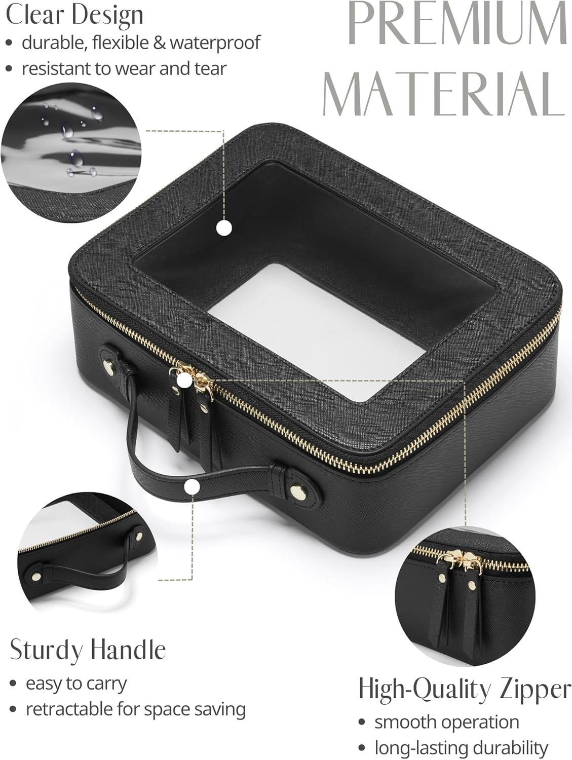 Popvibe Clear Makeup Bag Travel Cosmetic Case Transparent Toiletry Bag with Zipper, Portable Make Up Organizer Traveling Compact Car Bag for Essentials