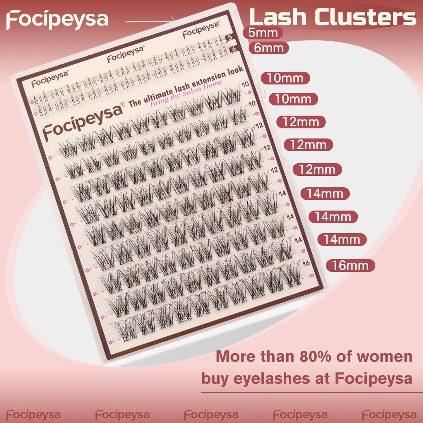 Focipeysa Wispy Lash Clusters Natural Black Cluster Eyelashes Clear Band Lash Extensions 10-16mm Mix Length Cluster Eyelash Extension C Curl Individual Lashes Soft Cluster Lash for Beginners