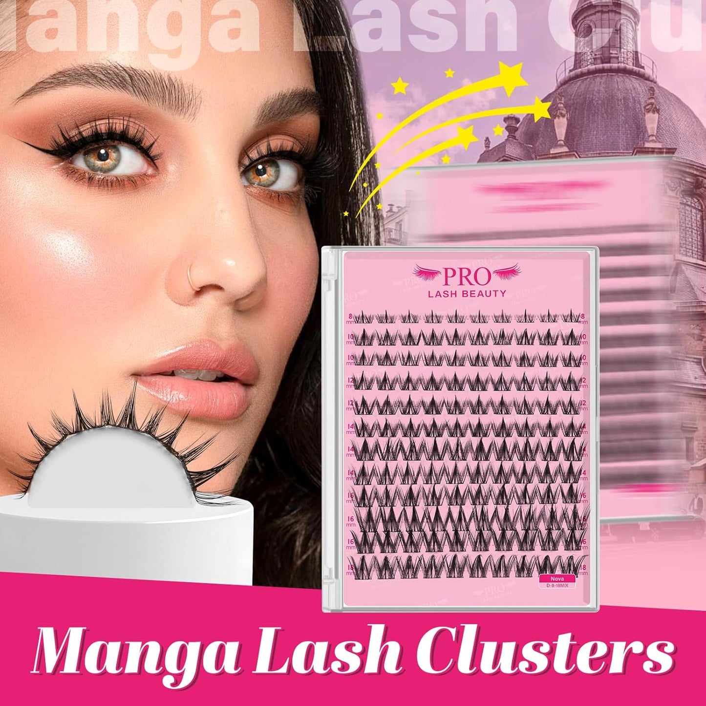 PRO LASHBEAUTY Manga Lash Clusters, Eyelash Clusters 8-18 Mixed Cluster Eyelash Extensions Mixed Lash Extension Reusable Soft & Comfortable (Nova,8-18mix)