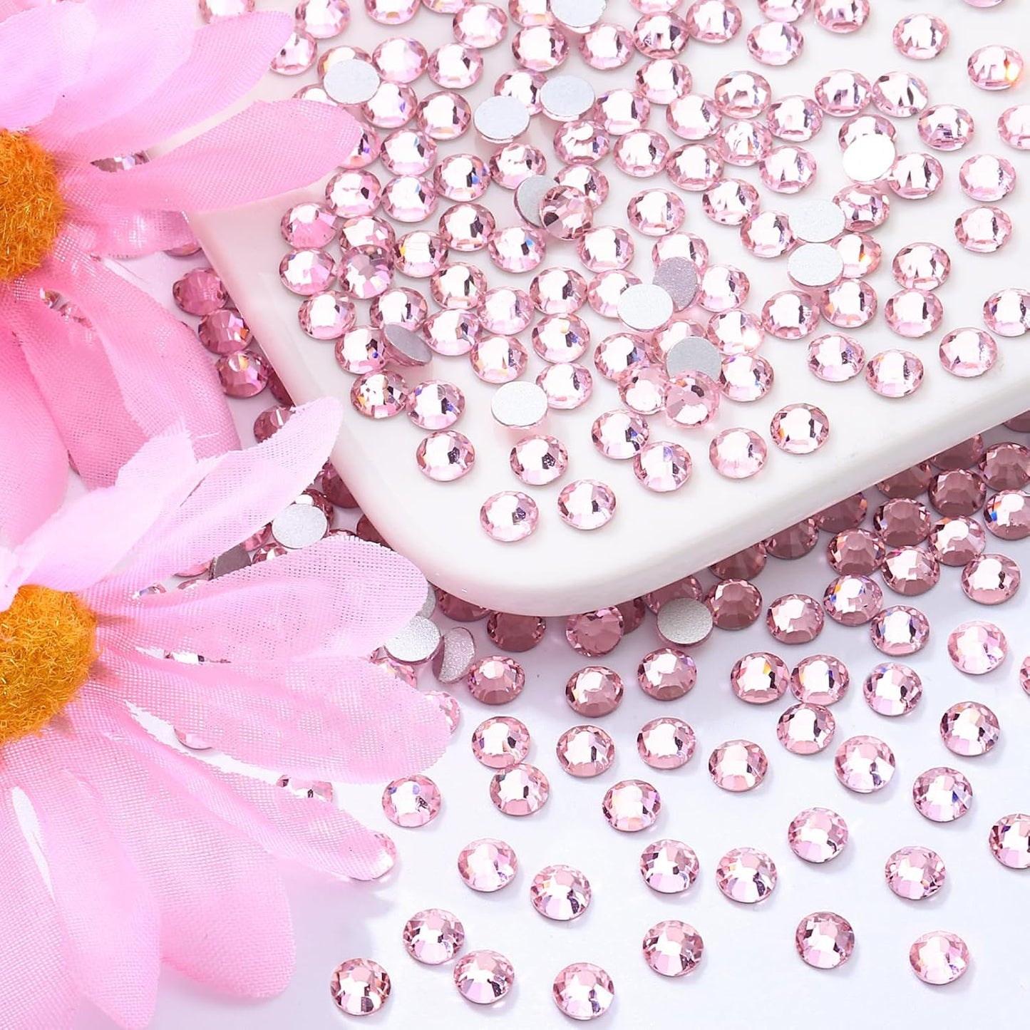 Pink Flatback Rhinestones, Glass Rhinestones for Nail Art and Craft, Glue Fix, Loose Crystal Gemstones(Pink, SS10, 1440pcs, 2.7-2.8mm)