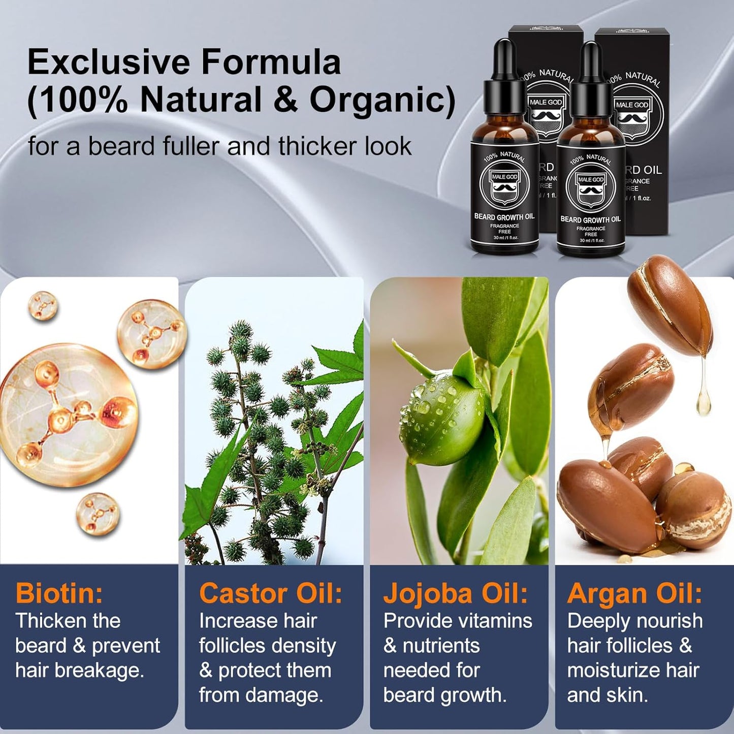 MALE GOD Beard Growth Kit, Beard Kit W/Beard Growth Oil (2 Bottles), Beard Balm, Beard Comb, Massager for Spot/Patchy Beard, Christmas Gifts for Men Him Boyfriend Husband