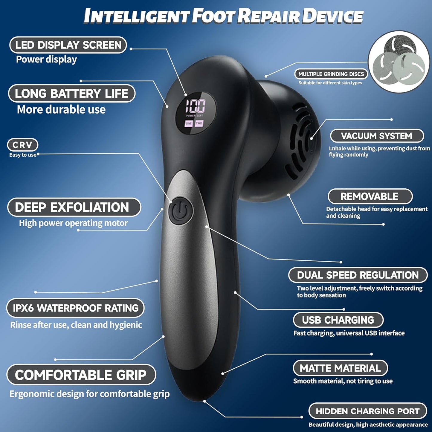 Electric Feet Foot Callus Remover Equipped with A Vacuum System Foot Scrubber 17 in 1 Professional Foot Care Tool Ipx6 Waterproof Rating for Removing Hard Cracks Dryness and Dead Skin (Black)